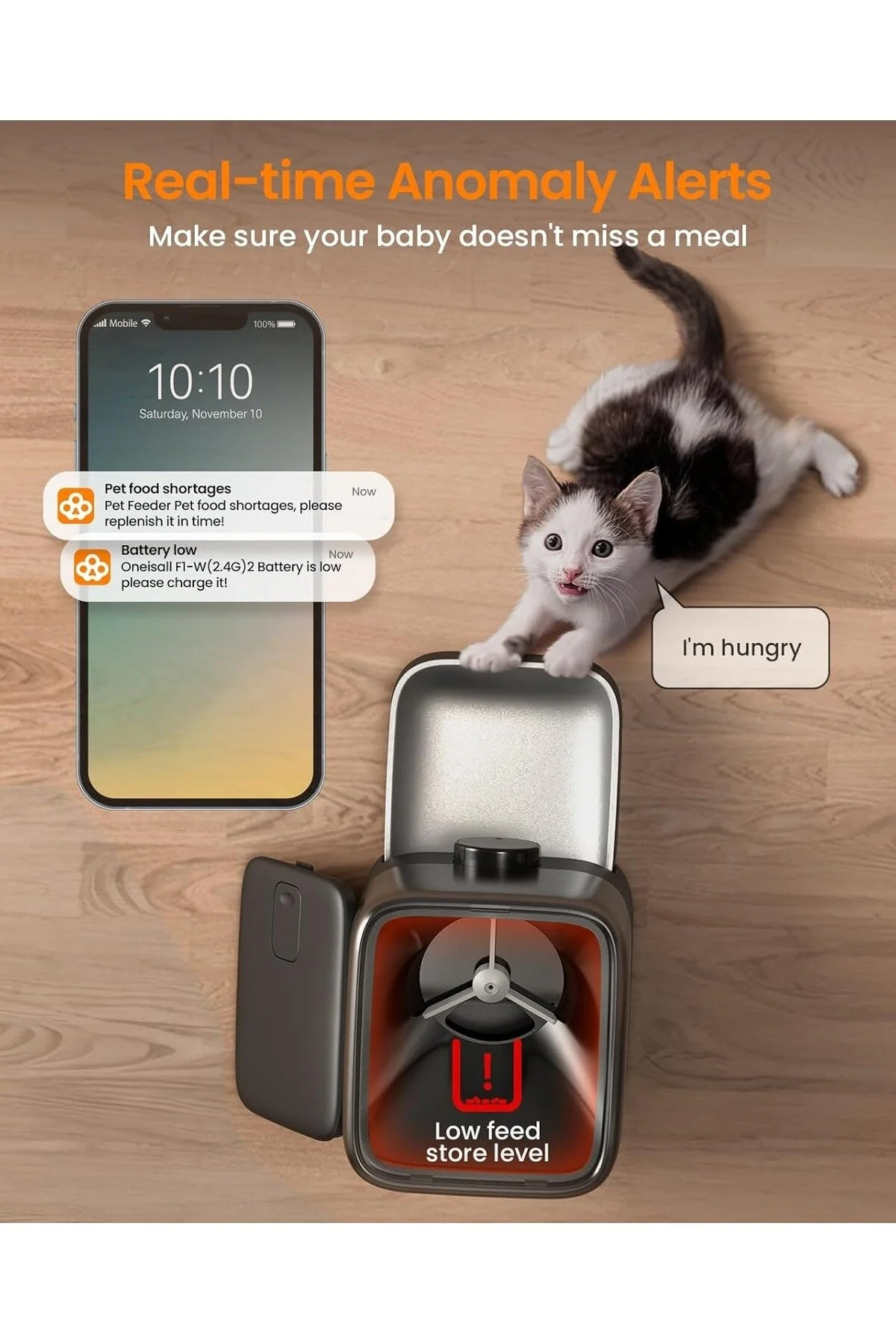 3L WIFI کنترل شده دستگاه غذای گربه هوشمند از طریق برنامه 100 روز عمر باتری oneisall