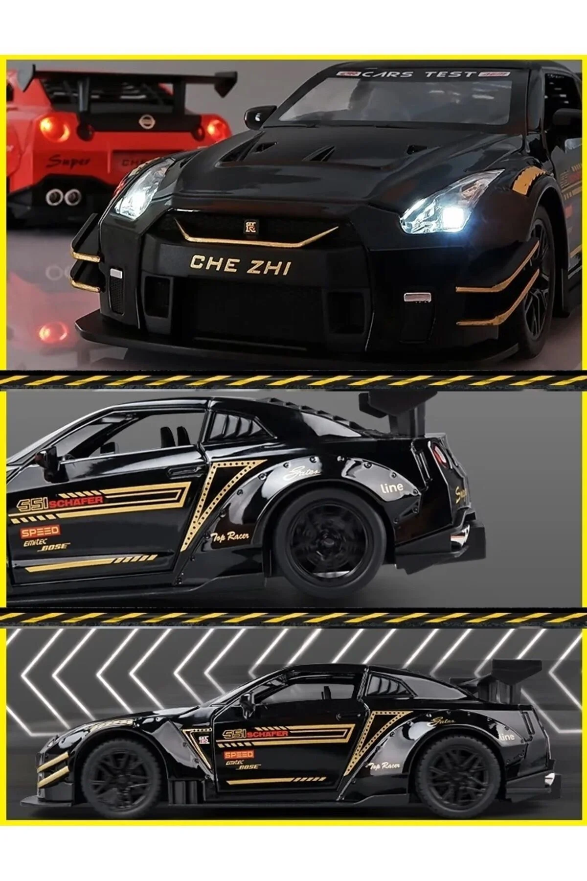 مدل خودرو NISSAN GTR به سبک نوشته شده DIECAST METAL 1.24 SCALE GT DOOR CAP CAPUT LAGE OPEL OYUNCAKSAHİLİ