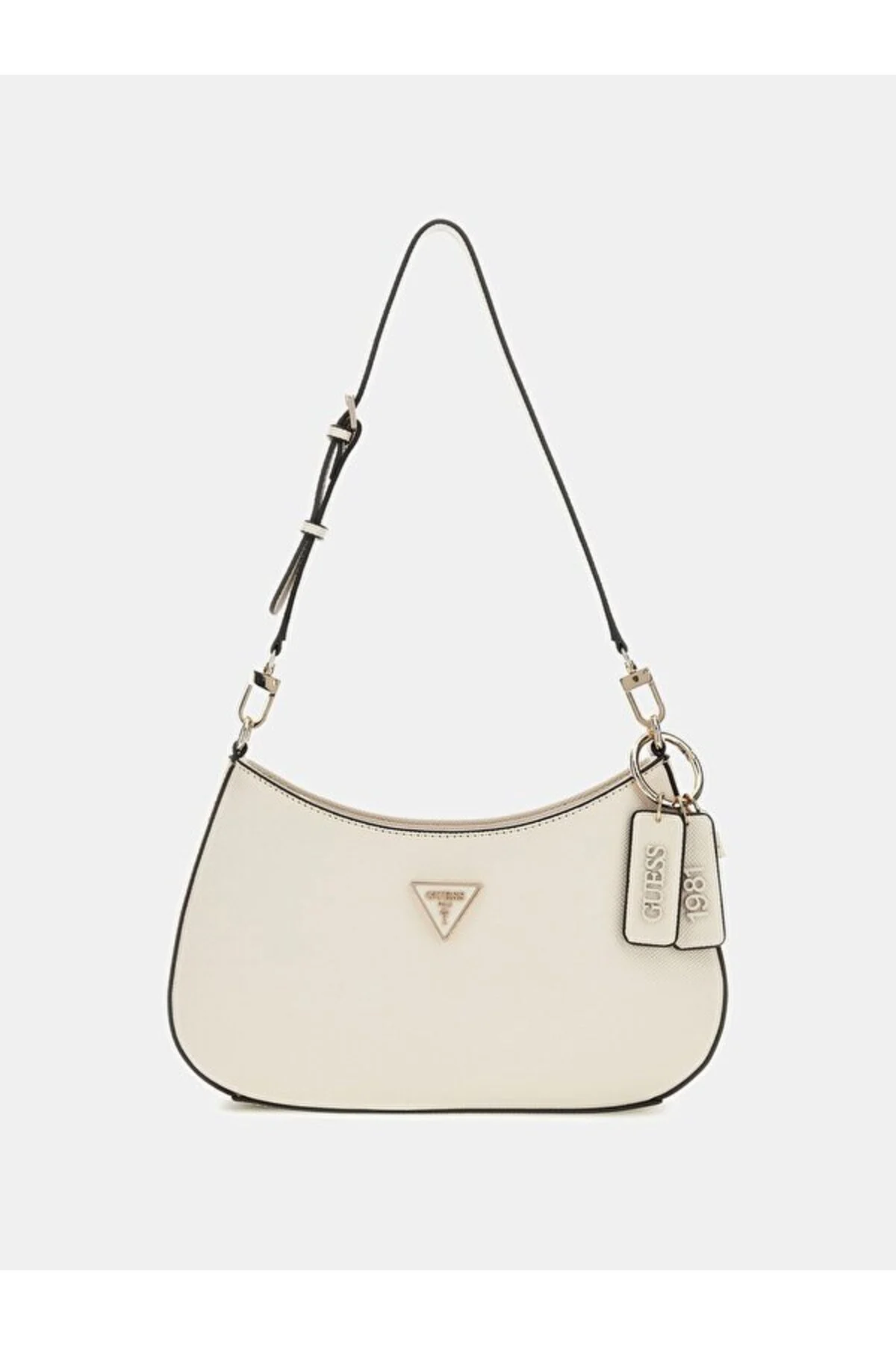 کیف زنانه مدل Noelle Top Zip Shoulder با طراحی سافینوی و جزئیات طلایی Guess