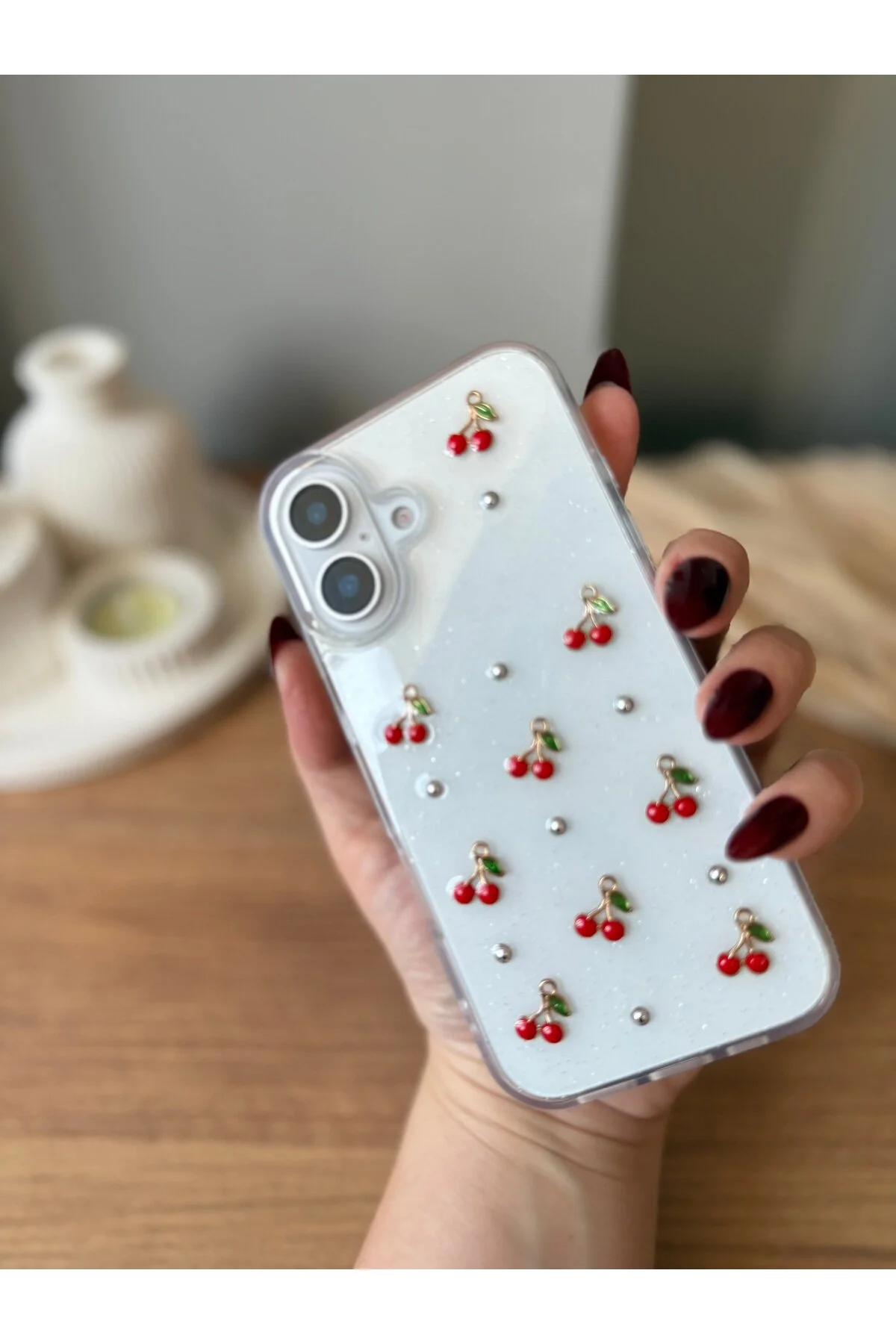 کاور و قاب 16 3D STONE CHERRY DECORATE طرح اپوکسی شفاف MİRAZ TASARIM
