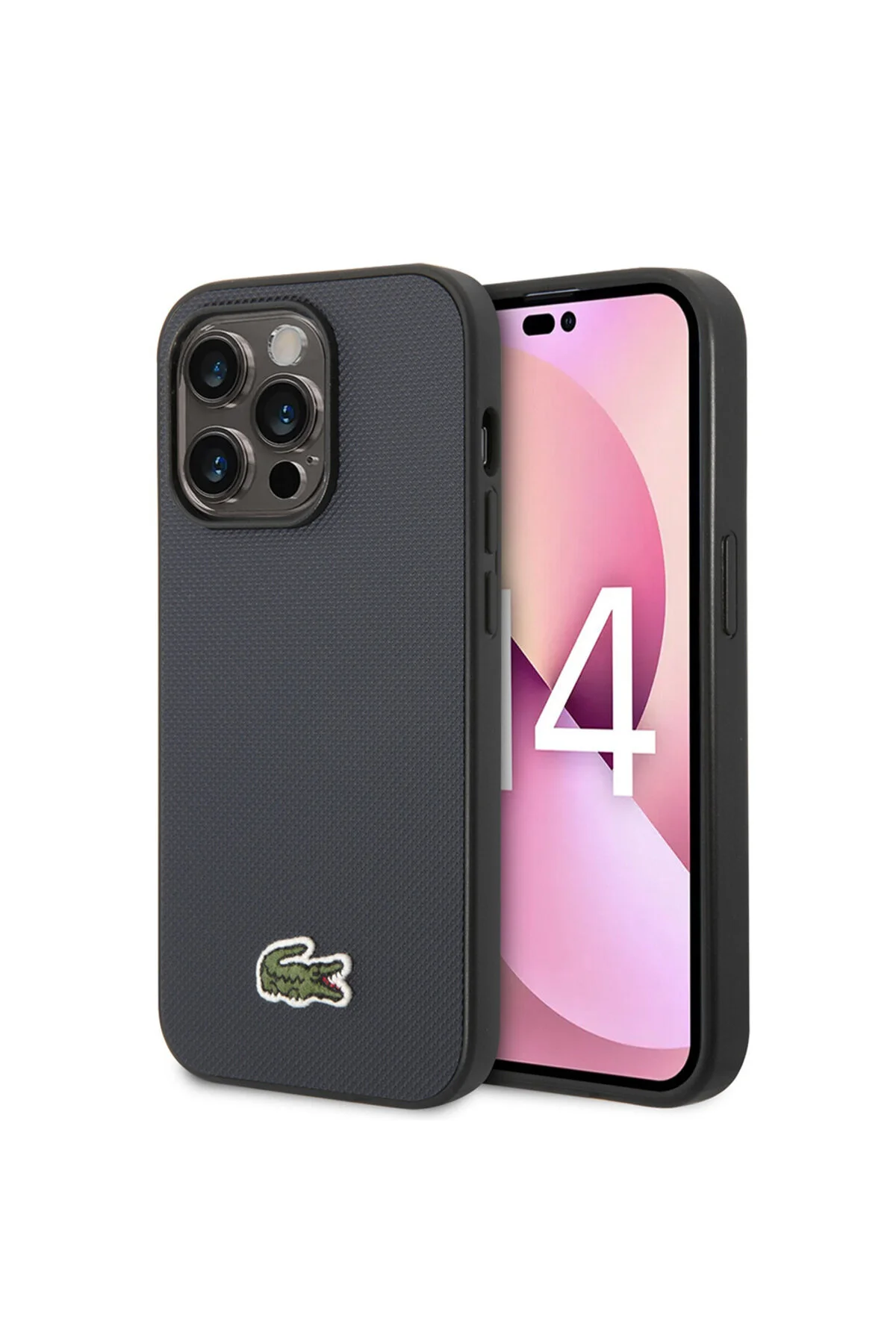 کاور و قاب IPHONE 14 PRO MAX CASE LACOSTE دارای مجوز PU PIQUE با طرح نماد تمساح بافته شده آبی سرمه ای Lacoste