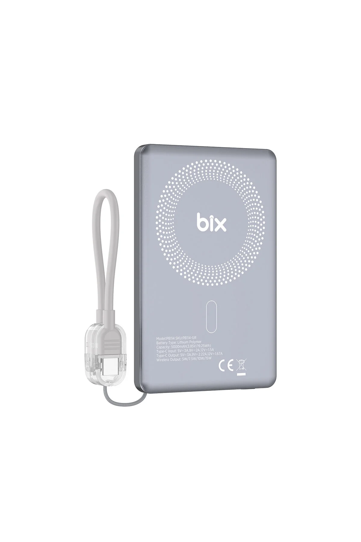 پاوربانک 20W کابل داخلی TYPE C 15W شارژ بی سیم مغناطیسی قابل حمل POWERBANK Bix