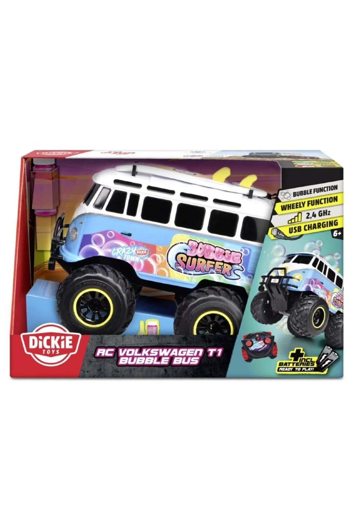 خودروی کنترل از راه دور 1:20 RC VOLKSWAGEN T1 BUBBLE BUS 2.4 گیگاهرتز 6 کیلومتر در ساعت شارژر USB LIGHT 30 سانتی متر Dickie Toys