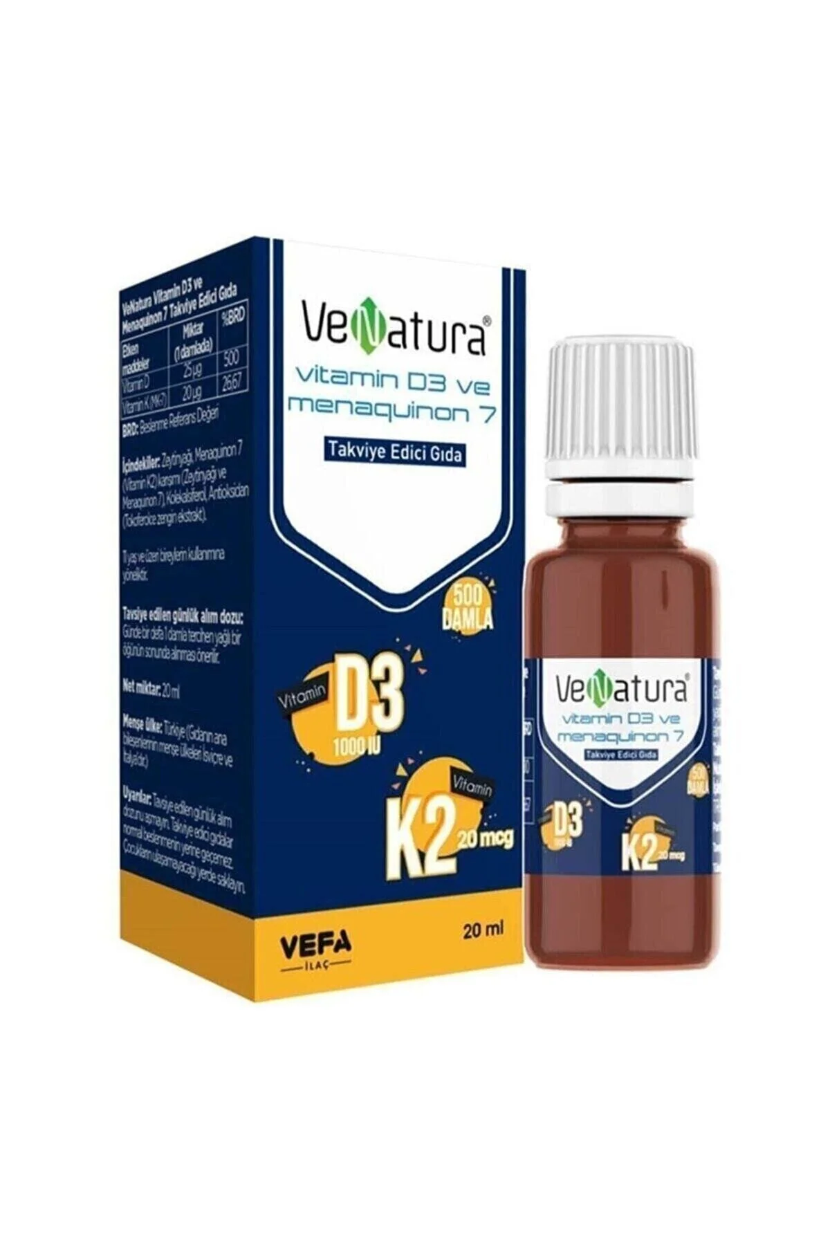 میان وعده سالم ویتامین D3 K2 MENAKUINONE 7 قطره 20 میلی لیتر Venatura