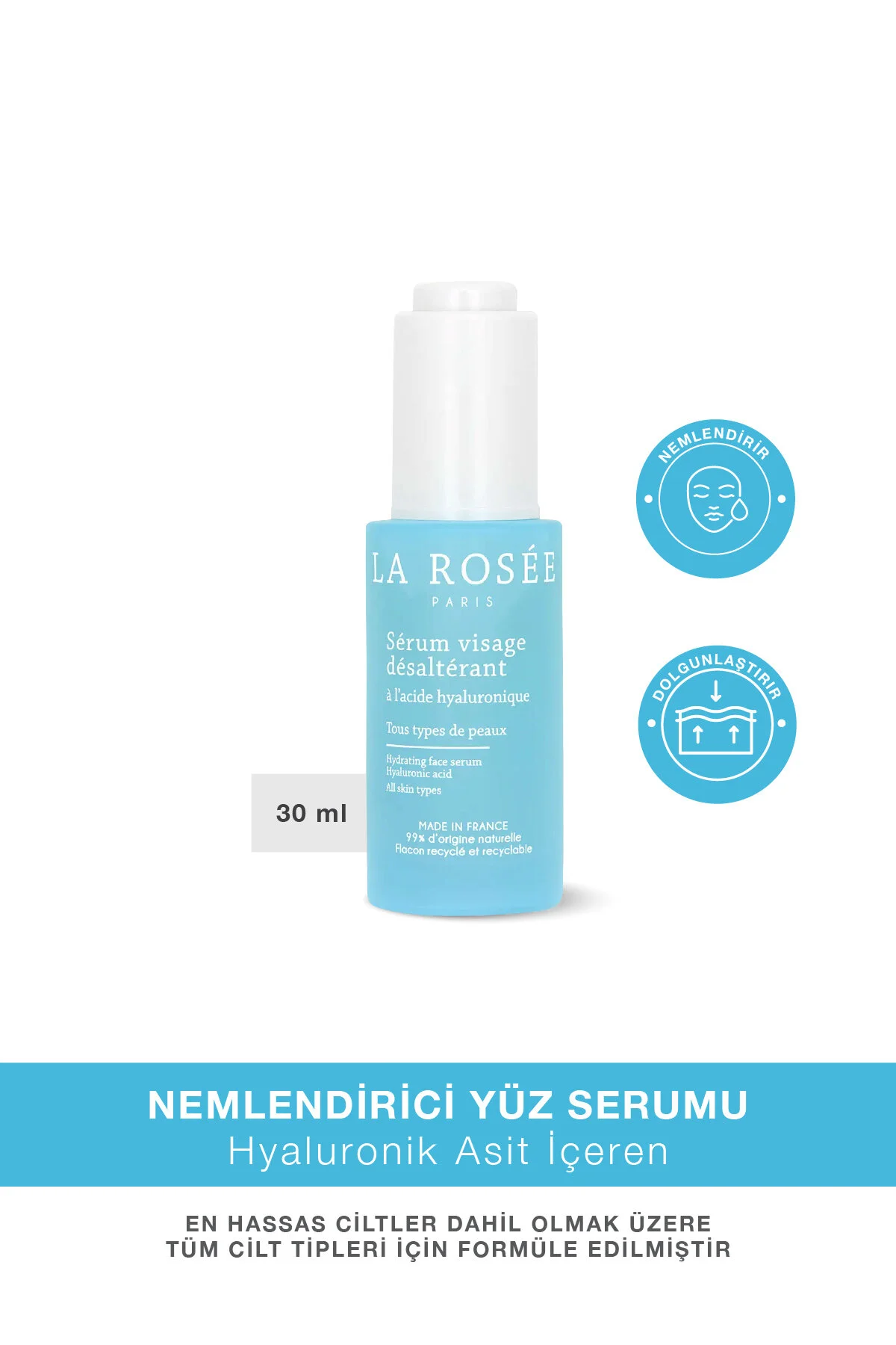 سرم پوست مرطوب کننده صورت حاوی هیالورونیک اسید 30 میل La Rosee Paris
