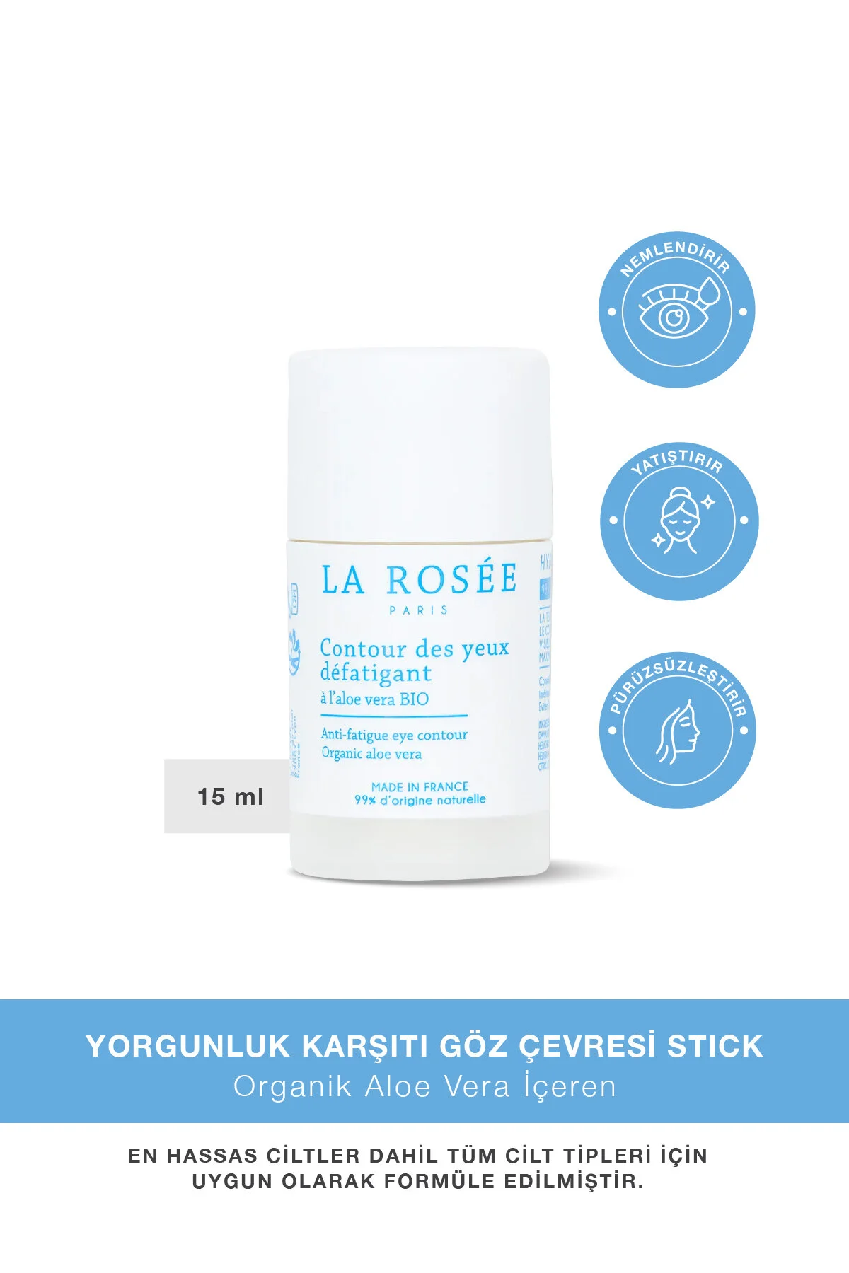 کرم دور چشم استیک مراقبت از ضد خستگی حاوی آلوئه ورا ارگانیک 15 میل La Rosee Paris