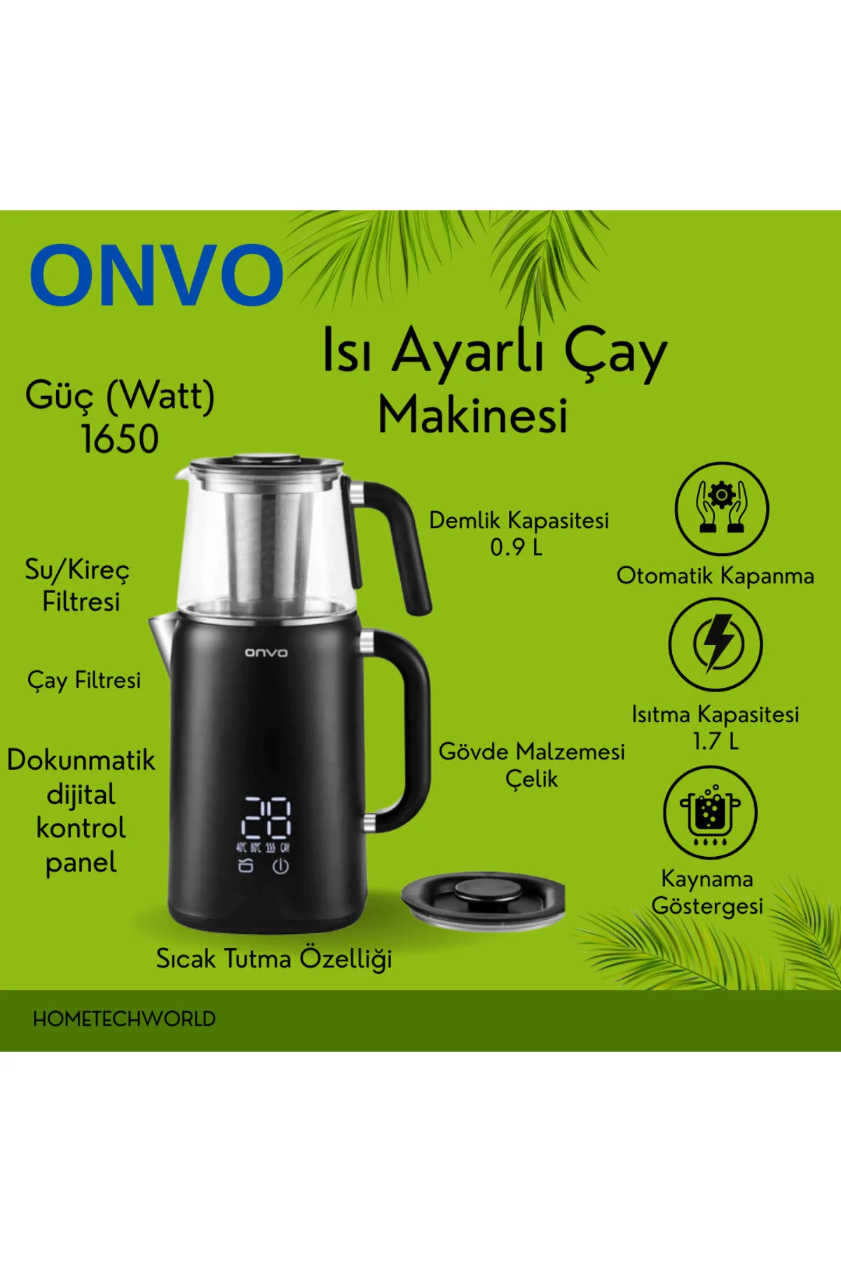 چای ساز برقی با نمایشگر دیجیتال و تنظیم حرارت اورجینال ONVO