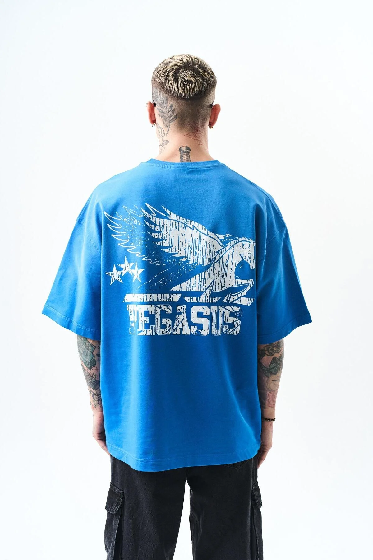 تی شرت PEGASUS مرد چاپ شده آبی رنگ Respire