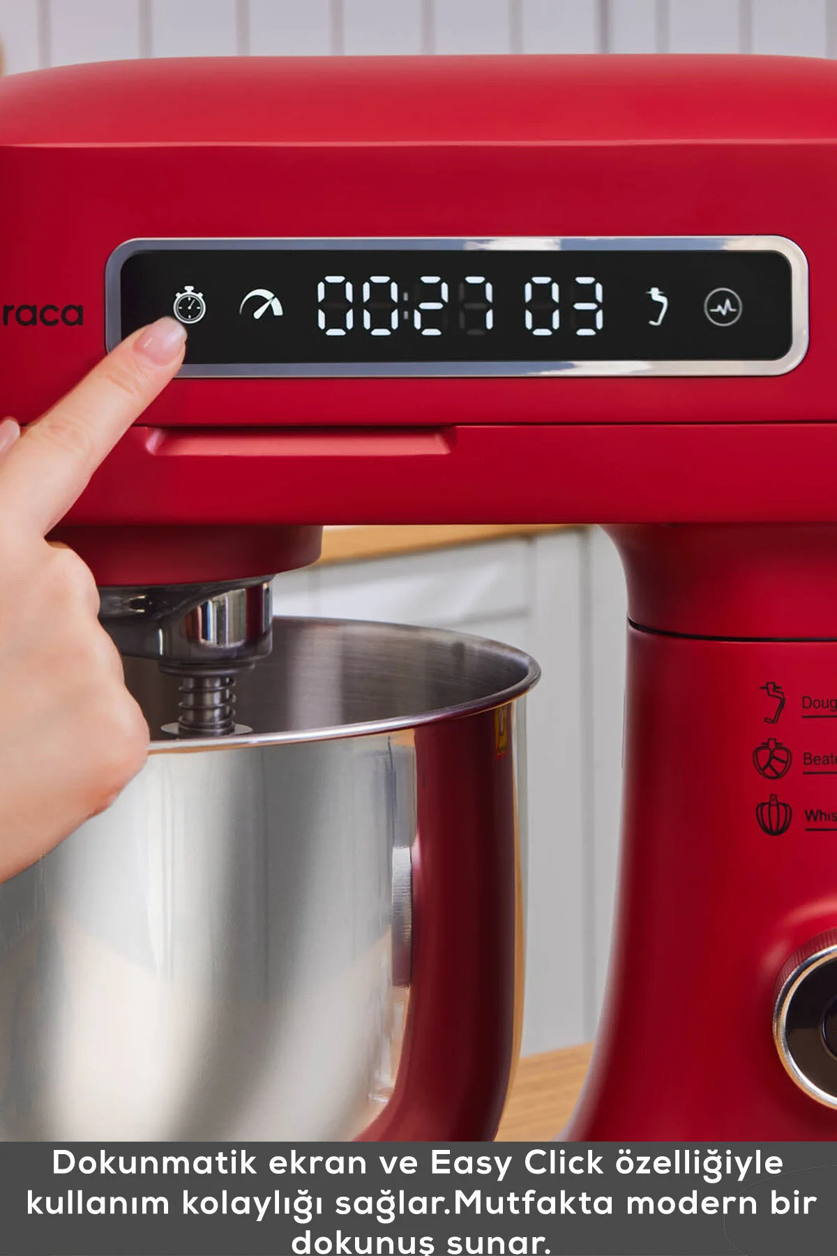 میکسر و ست PRO ARTISAN DIGITAL SCREEN CAST KITCHEN CHEF 1600W RED 5 LT. اورجینال Karaca