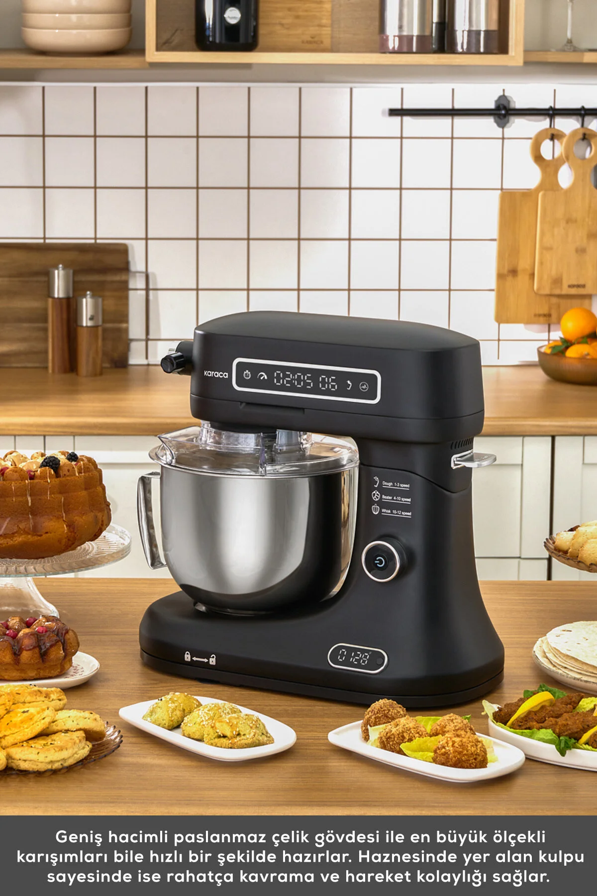 میکسر و ست PRO ARTISAN TIMED SCALE KITCHEN CHEF مشکی MATTE 1600W 5 لیتری اورجینال Karaca