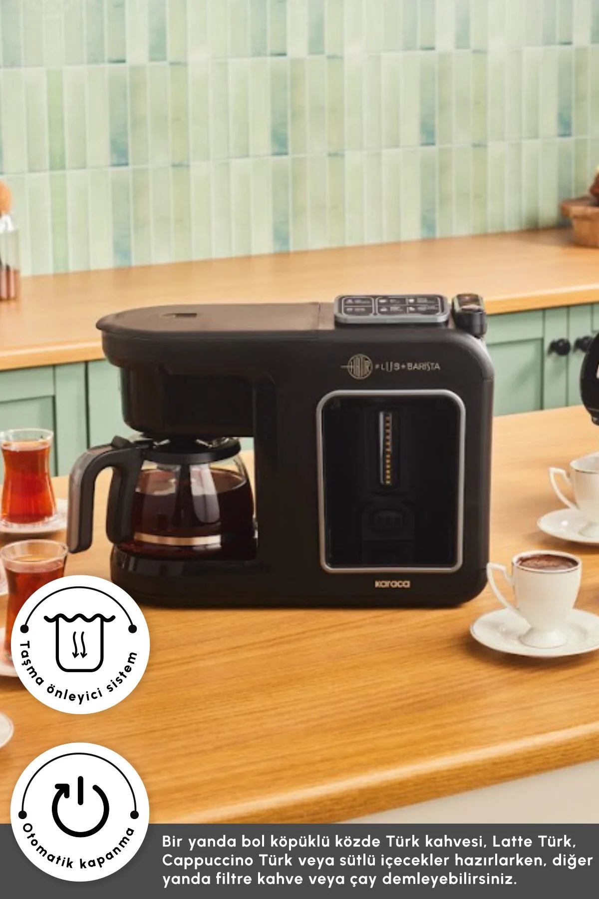 قهوه ساز ترک PLUS BARISTA 6 در 1 لاته کاپوچینو و ترکی بو داده نقره ای مشکی اورجینال Karaca
