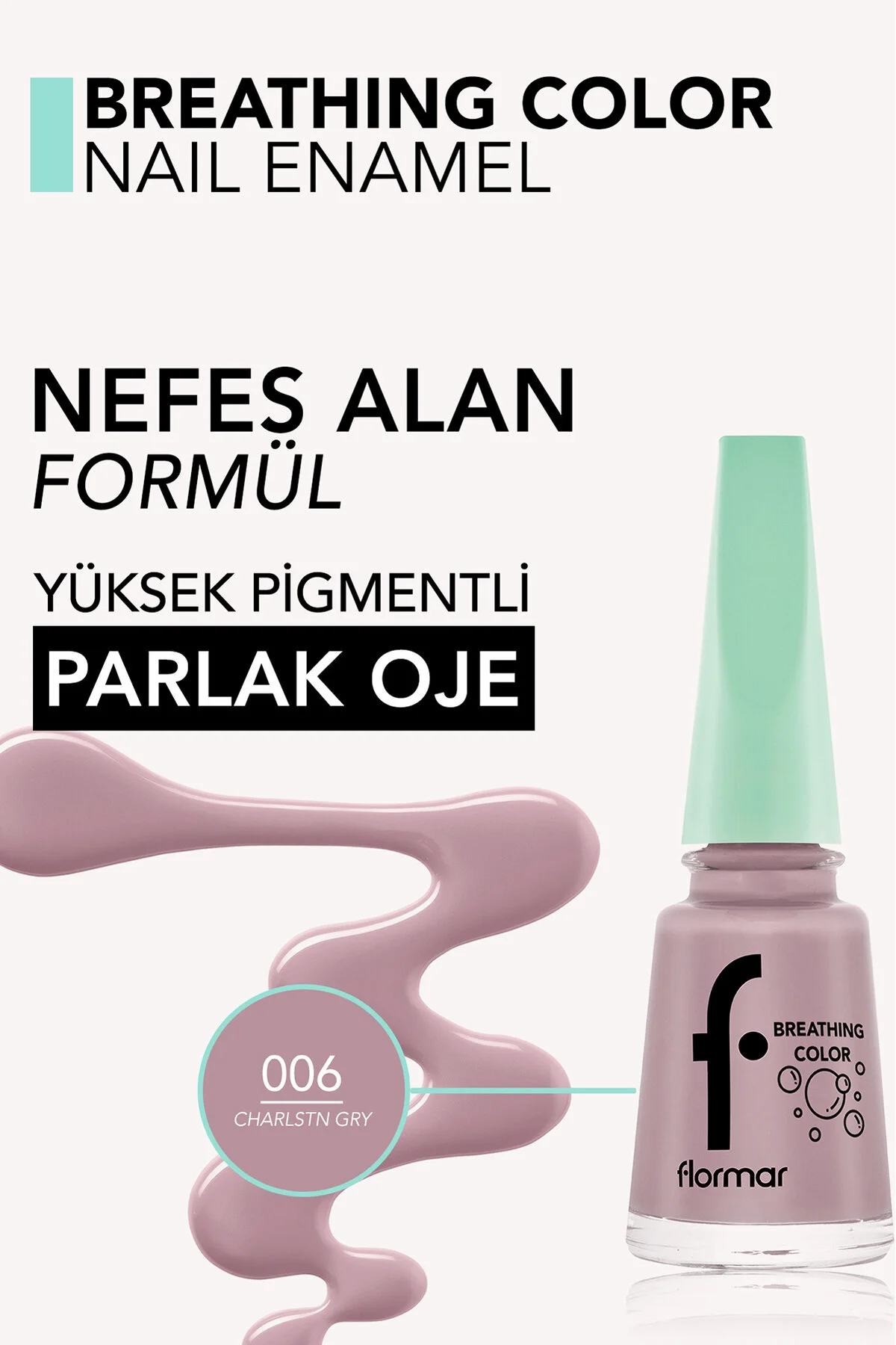 Flormar نقاشی ناخن روشن تنفسی رنگ ناخن تنفسی E. 006 خاکستری چارلستون