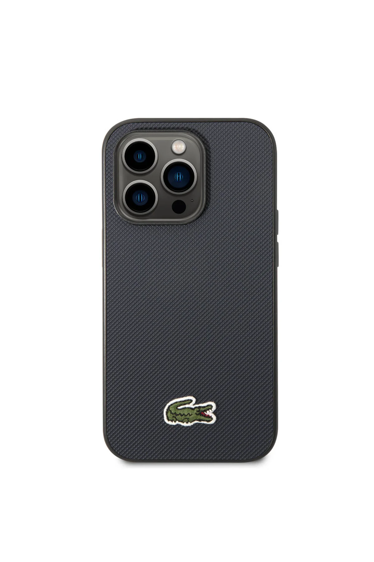 کاور و قاب IPHONE 14 PRO MAX CASE LACOSTE دارای مجوز PU PIQUE با طرح نماد تمساح بافته شده آبی سرمه ای Lacoste