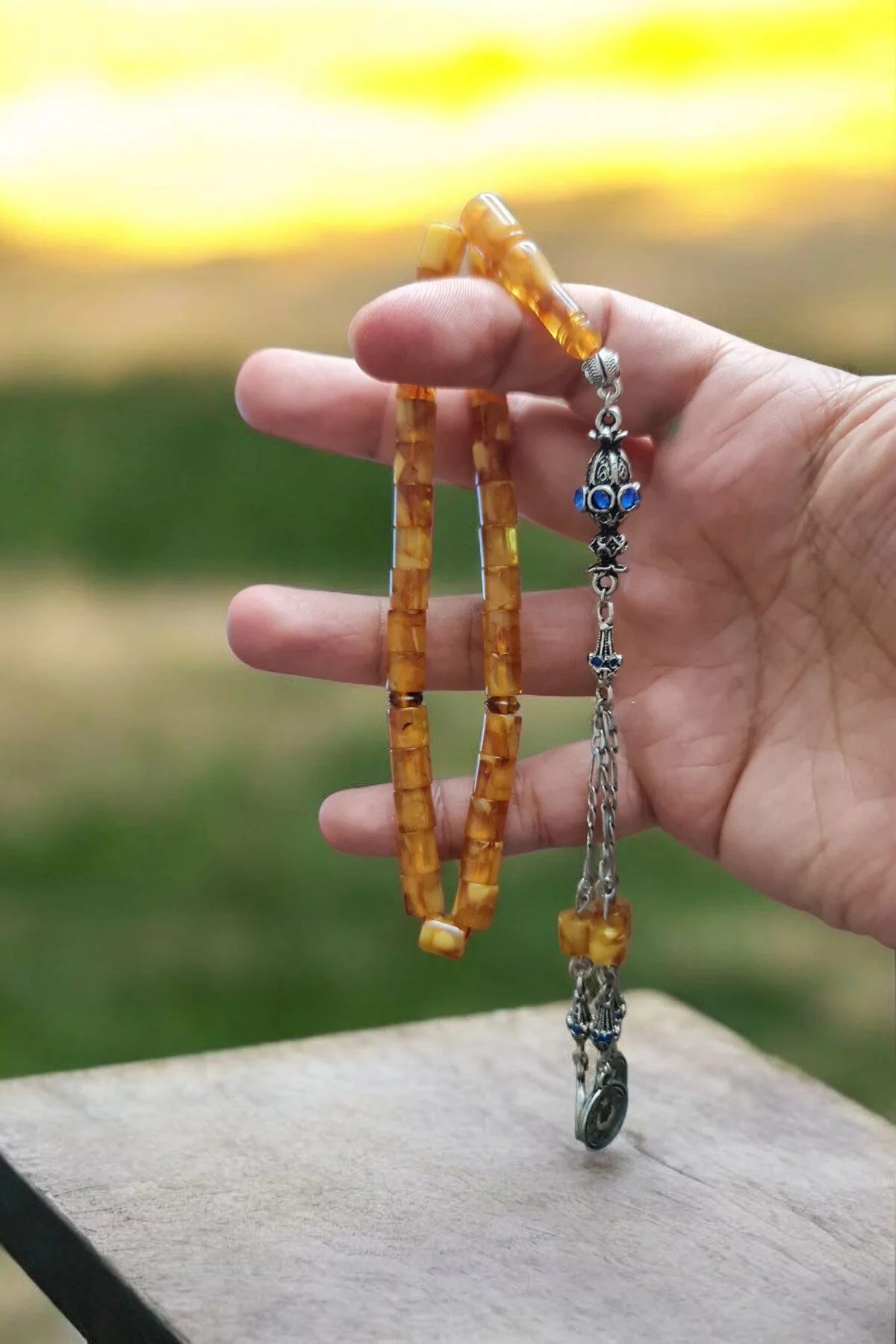 تسبیح جعبه چوبی دارای نقره ای TASSEL CITTIFIED KALININGRAD ROCK DROP AMBER TESBIH خصوصی Budakoğulları