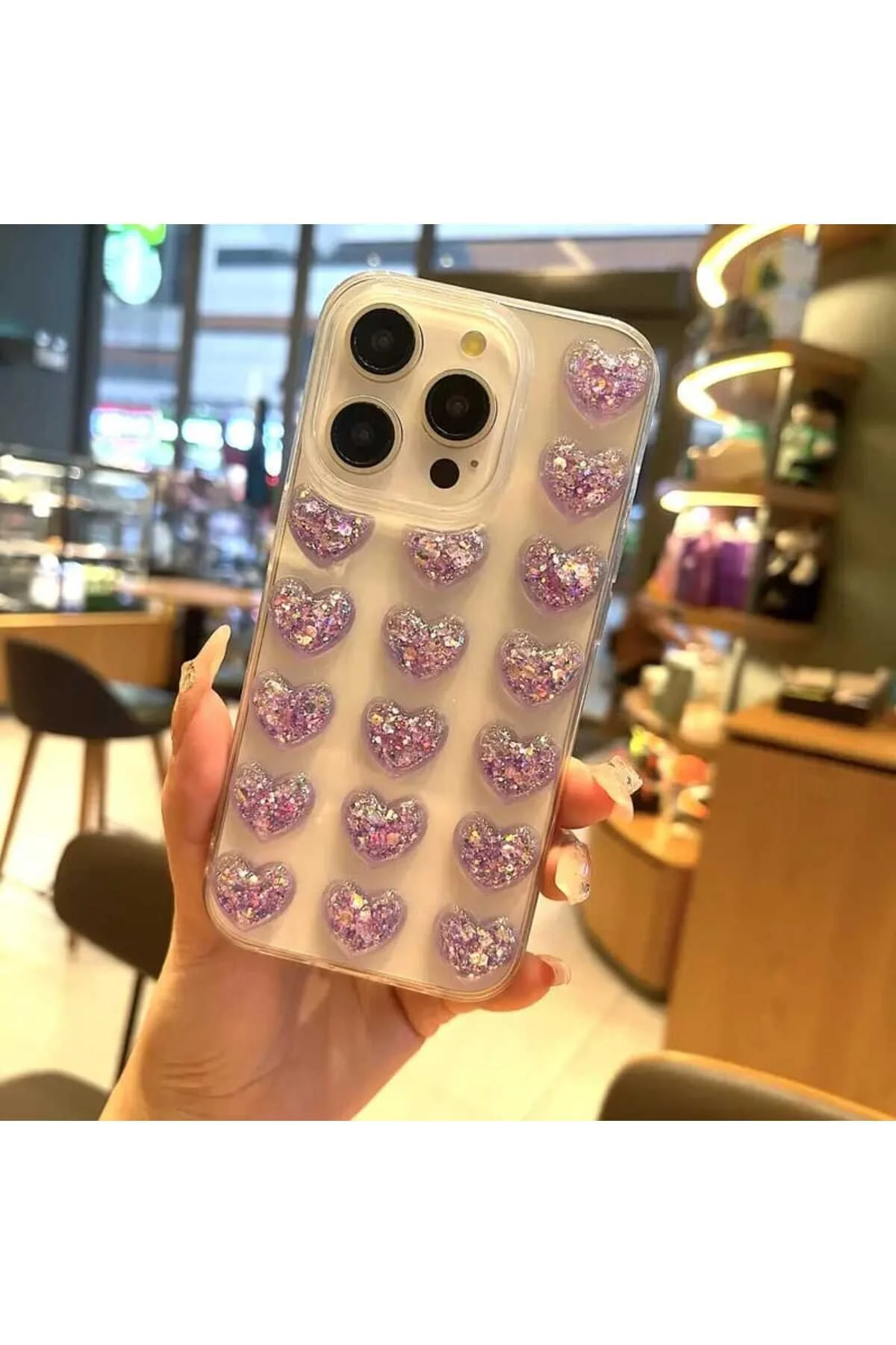 کاور و قاب محافظ سیلیکونی شفاف قلب براق سه بعدی برجسته برای IPHONE 14 PRO MAX shop