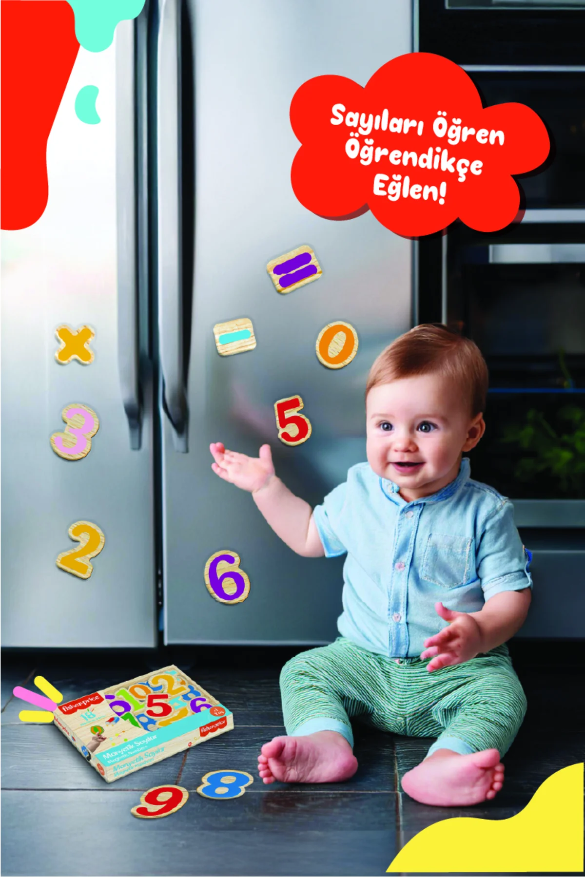 اسباب بازی های آموزشی شماره آهنربای 18 قطعه برای یخچال و سطح فلزی Fisher Price