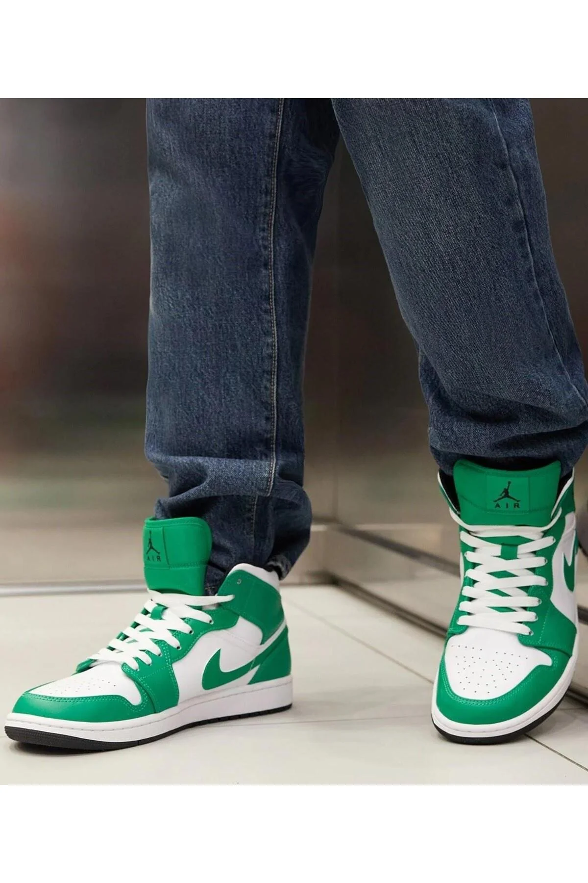 اسنیکر مردانه AIR JORDAN 1 کفش چرمی میانی مچ دست اصلی با ورزشی روزانه سبز سفید نایک Nike