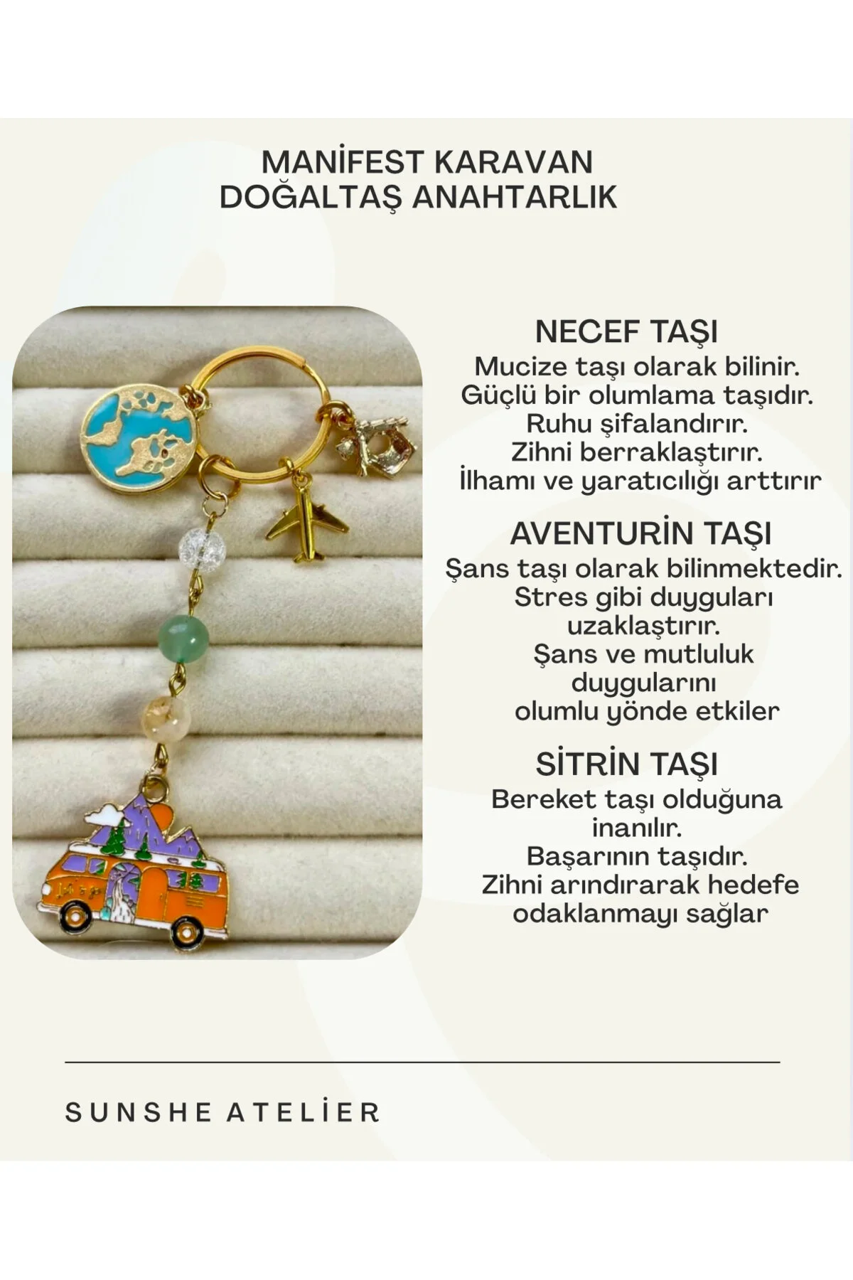 جلیقه کلید جاکلیدی مانیفست سنگ طبیعی CITRINE BESSING AVENTURINE LUCK NACEF MIRACLE Sunshe Atelier