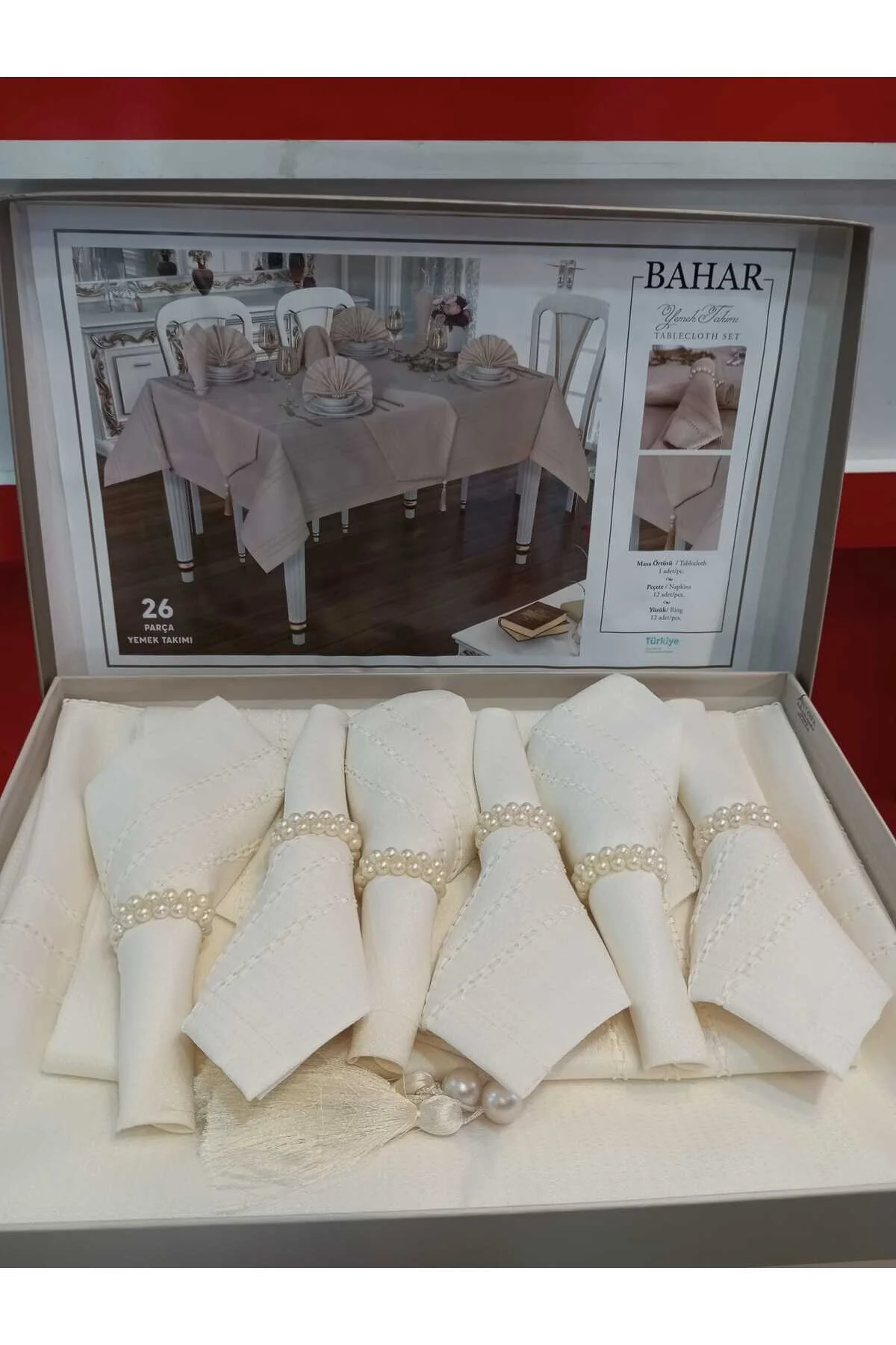 رانر و زیر بشقابی 26 قطعه با کیفیت عالی بسیار شیک تنظیم شام سفره دستمال ای مجموعه جدول SET220X150 HİKMET ÇAPA HOME