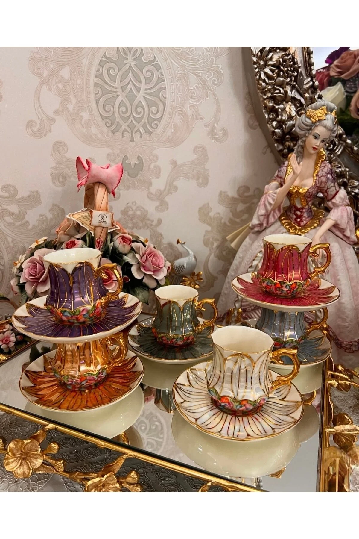 فنجان قهوه ESTERHOMEDECOR برای 6 نفر مجموعه نقاشی دست رنگارنگ Handmade