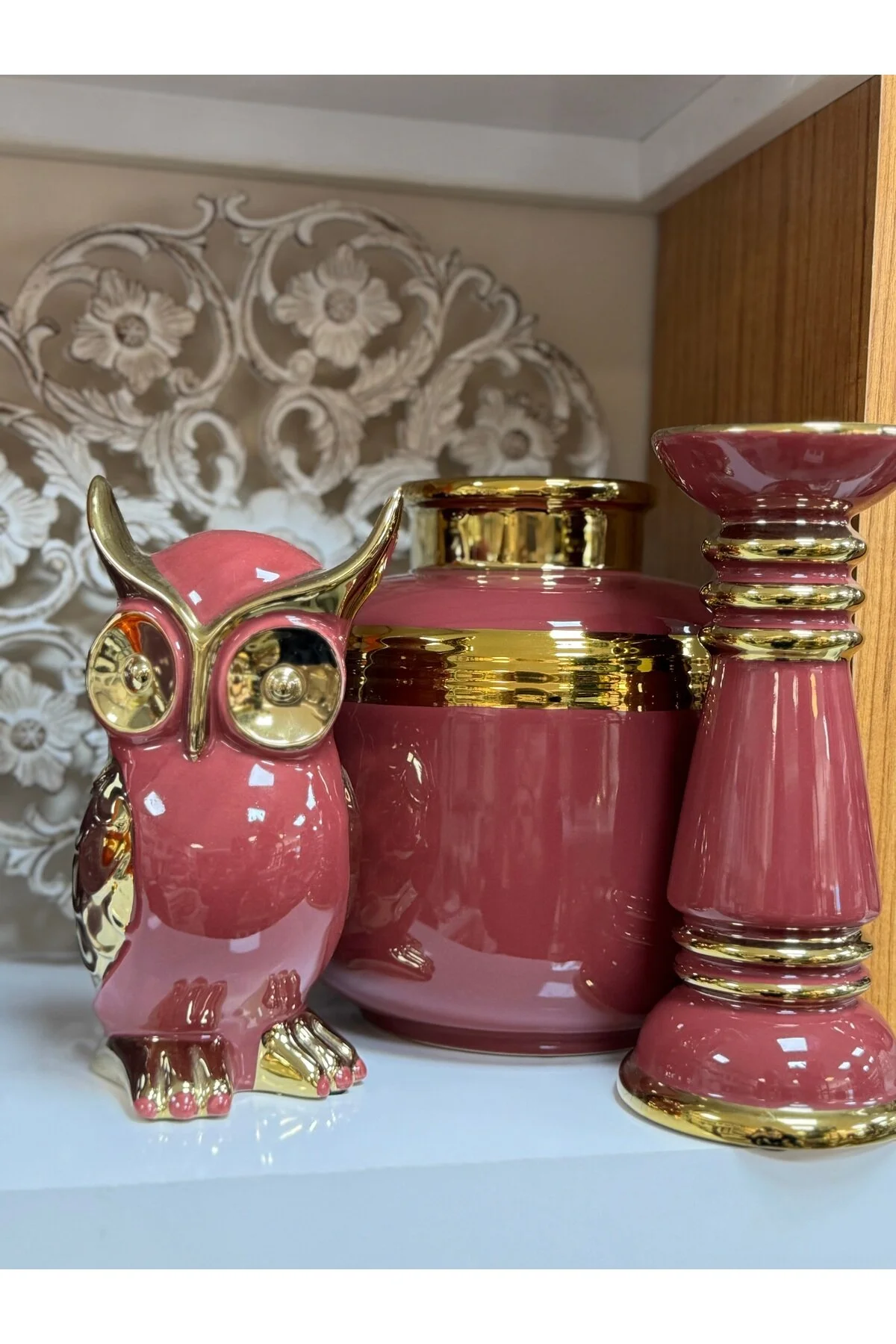 اشیاء دکوراتیو و مجسمه مجموعه لوازم جانبی تزئینی سرامیکی ESTERHOMEDECOR 3 قطعه hediye