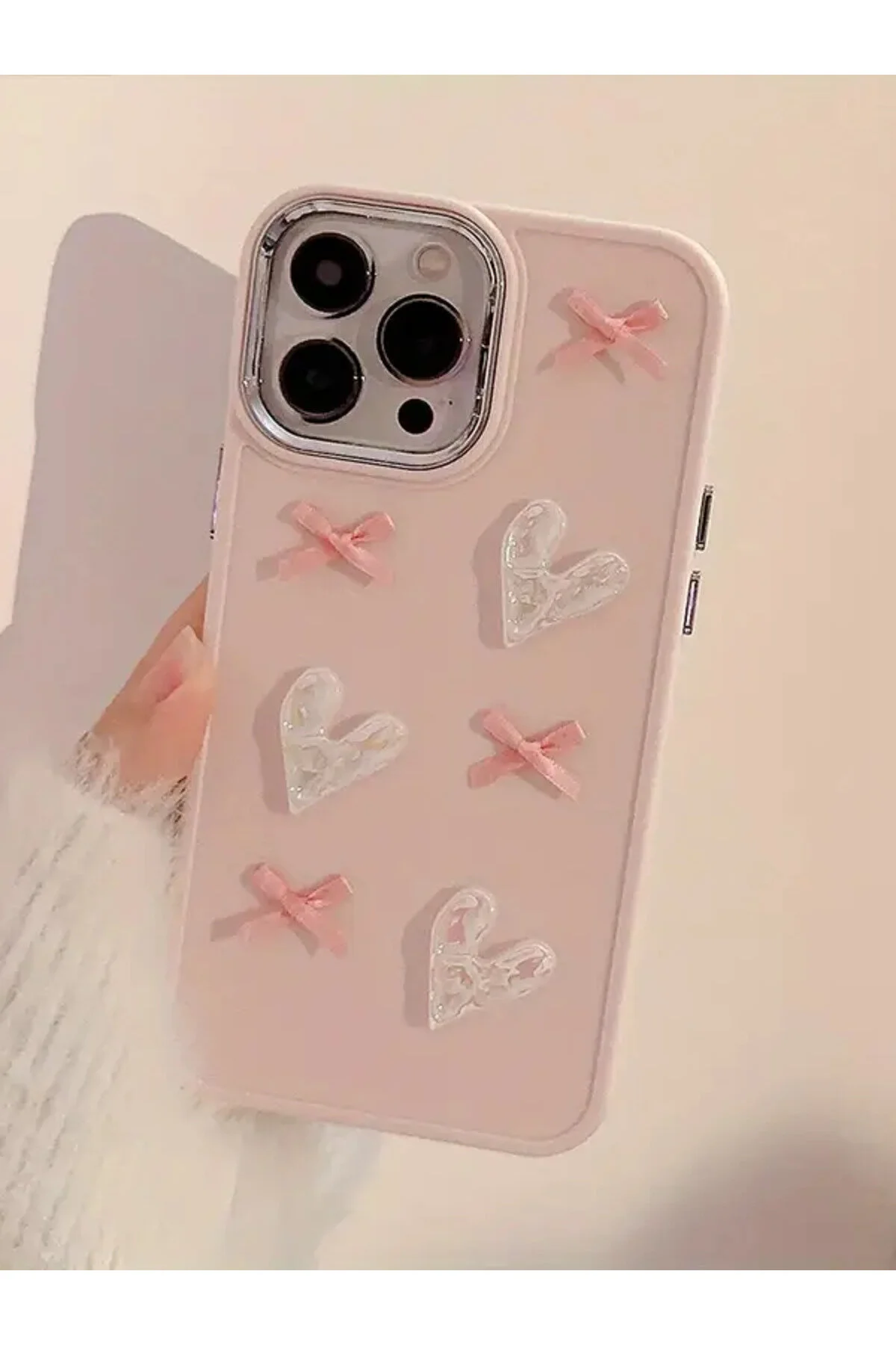 کاور و قاب سیلیکونی ضد ضربه سازگار APPLE IPHONE 15 PRO MAX با روبان شکل قلب KVK PRİVACY