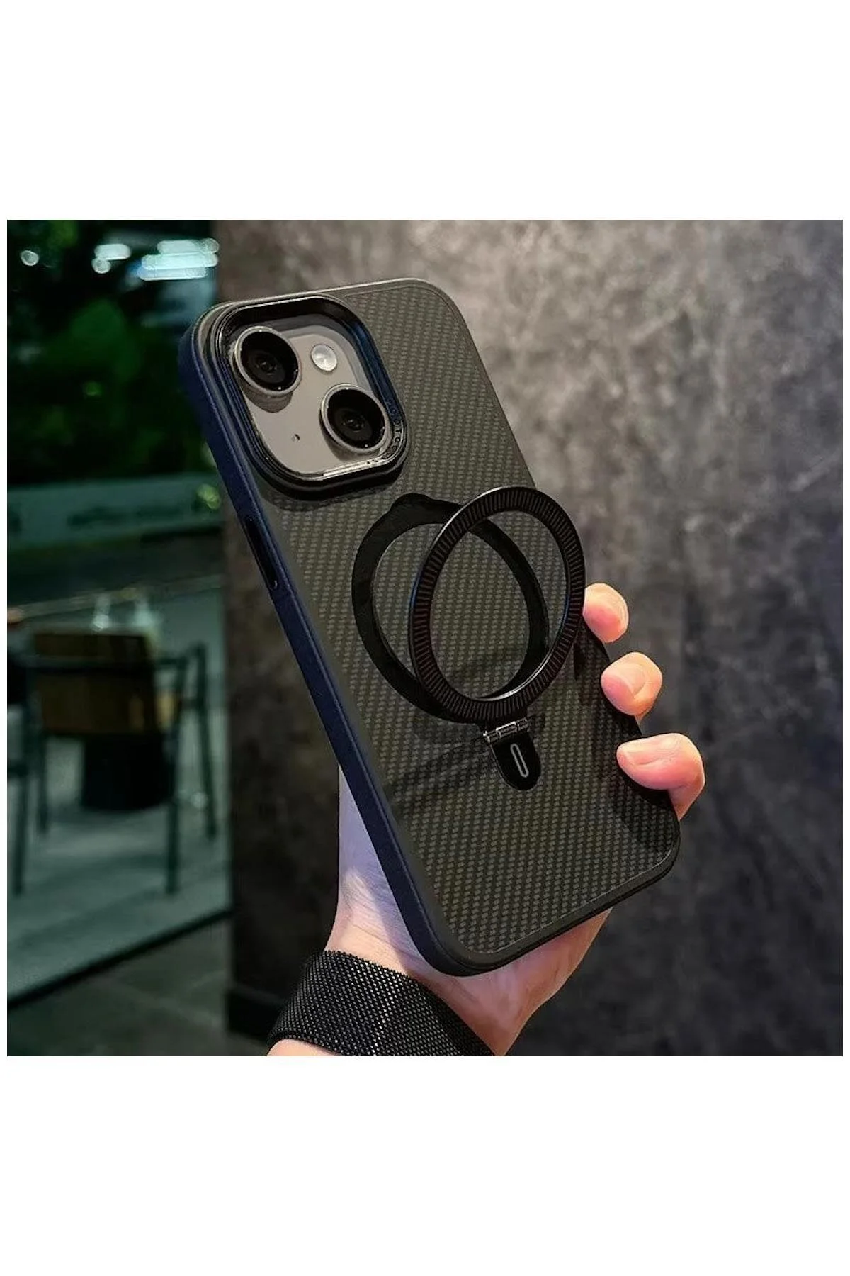 کاور و قاب سازگار APPLE IPHONE 15 ZEBANA بهترین فیبر کربن پشتیبانی از شارژ بی‌سیم مشکی Zebana
