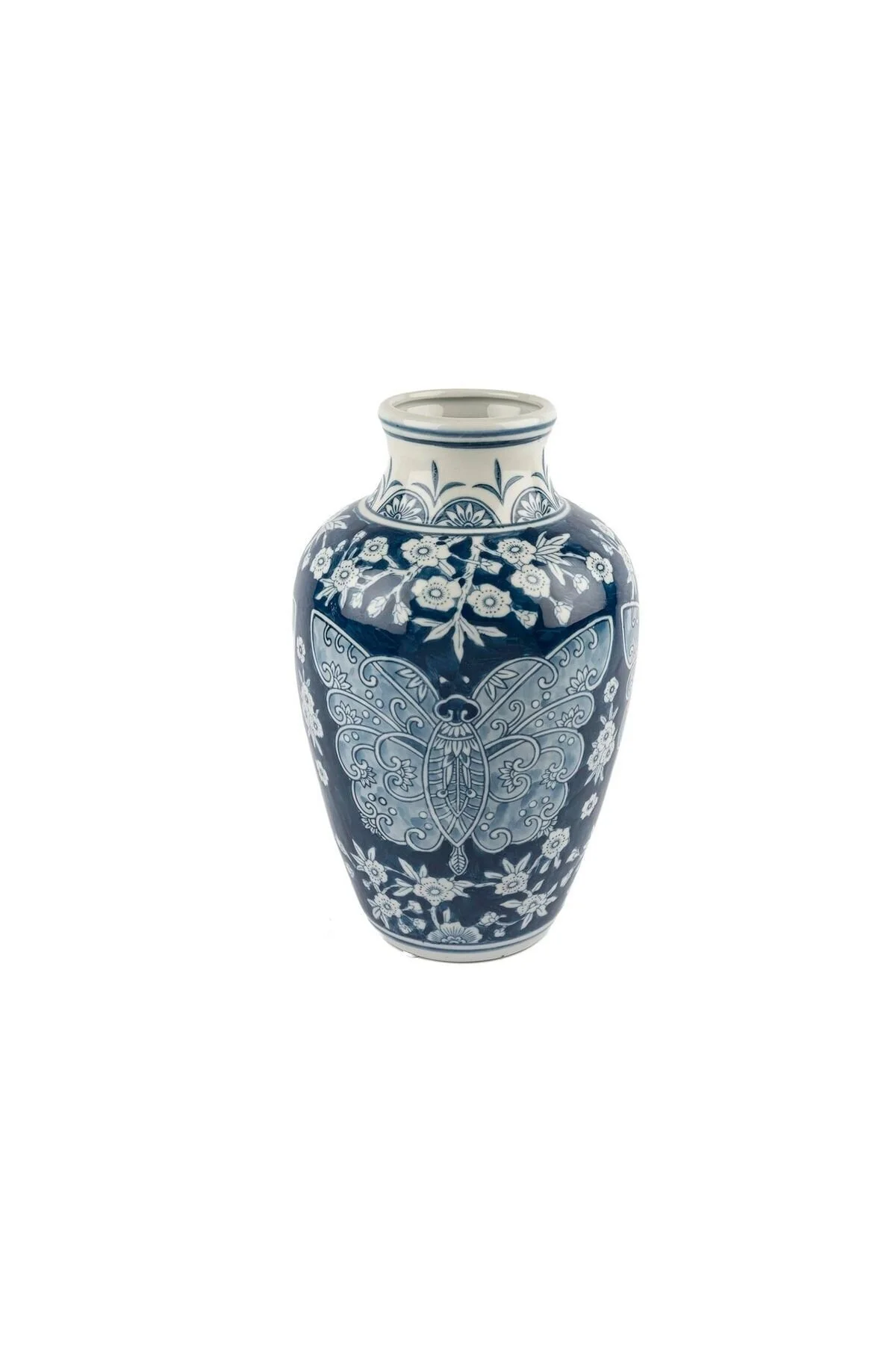 گلدان سفید دکوری سرامیکی پروانه آبی 14X31Cm میکاسا مور  Mikasa Moor
