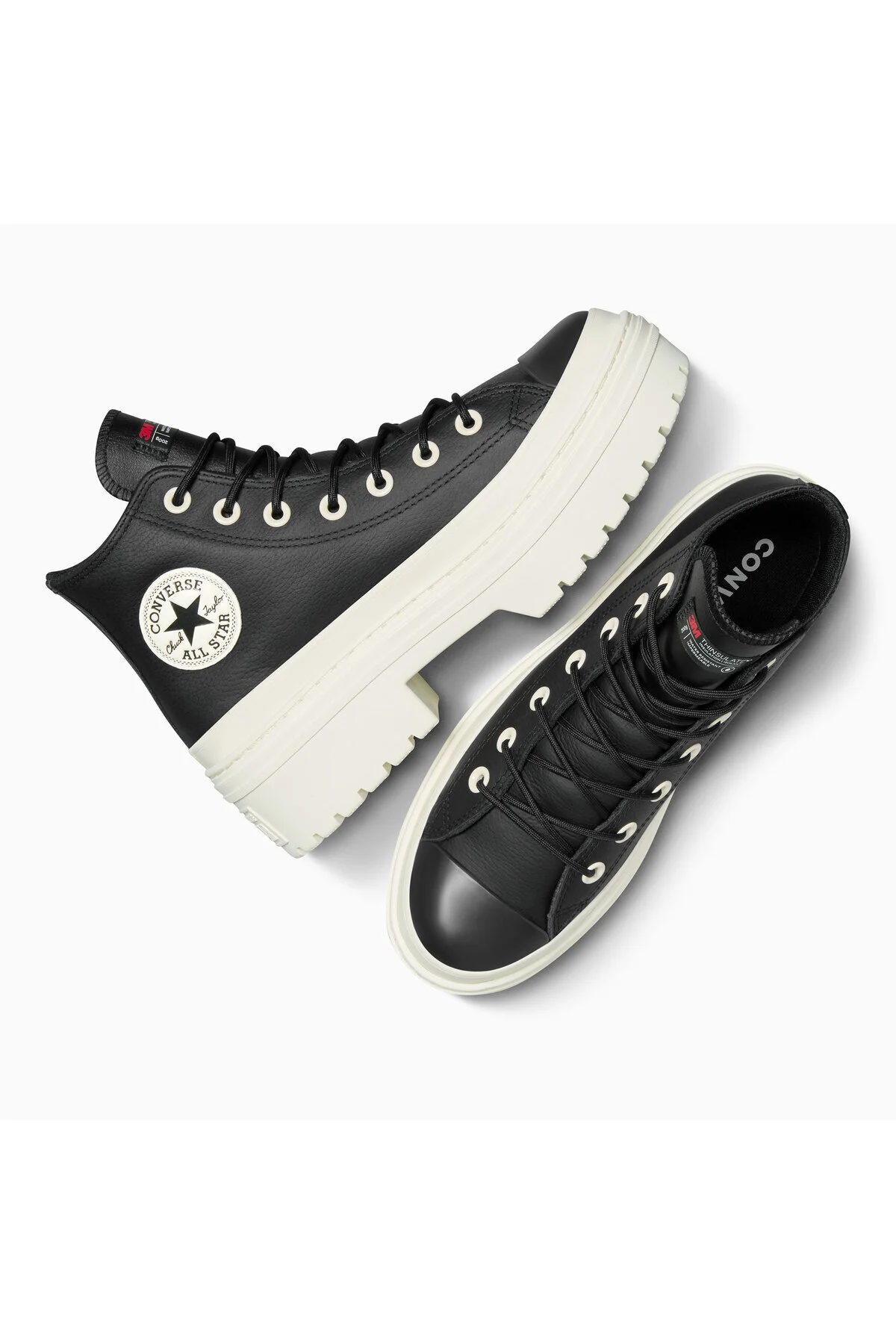 چکمه و بوت های پلتفرم چرمی مشکی تک جنسیتی با پاشنه تمام ستاره چاک تیلور کانورس Converse
