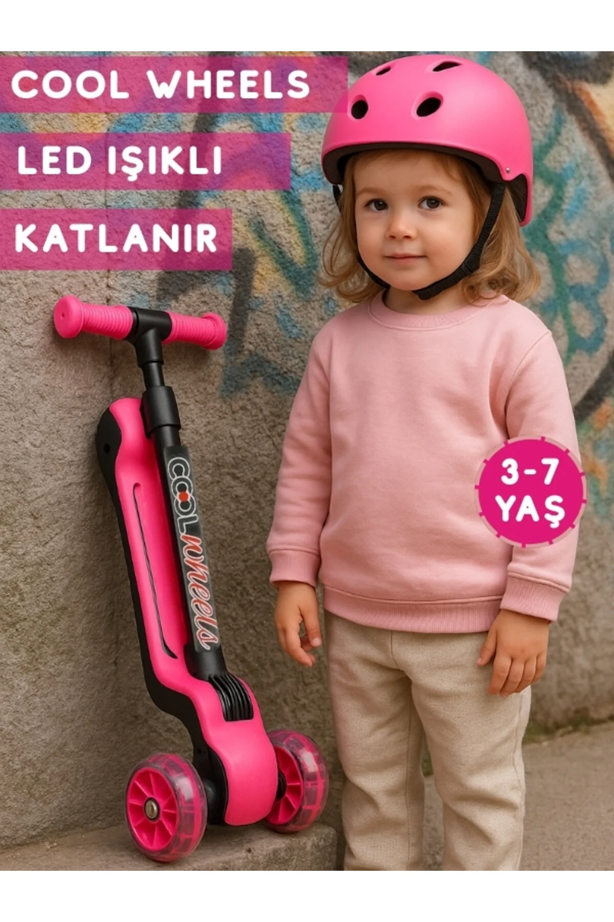 اسکوتر کودکان 3 چرخ تاشو COOL WHEELS با نور LED | CORTIX 7 سال Scooter