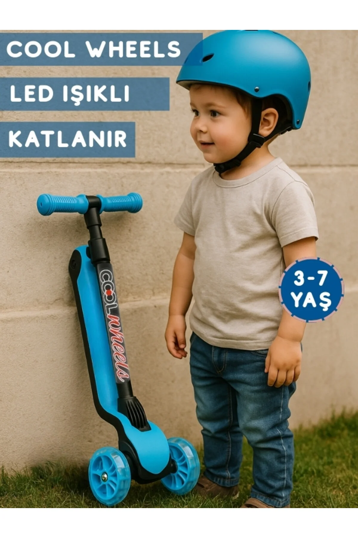 اسکوتر کودکان 3 چرخ تاشو COOL WHEELS با نور LED | CORTIX 7 سال Scooter