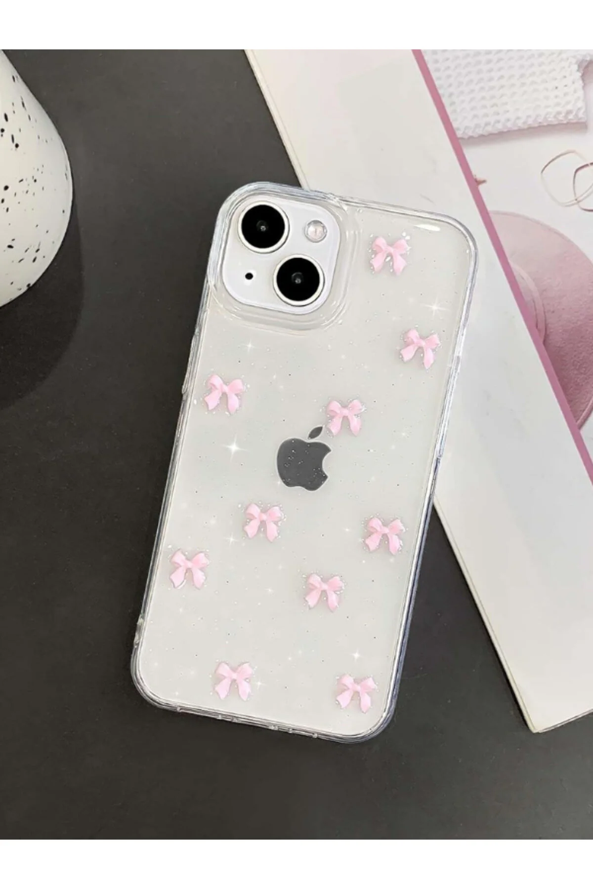 کاور و قاب روکش نرم سیلیکونی ضد ضربه کمان صورتی IPHONE 13 14 15 KVK PRİVACY