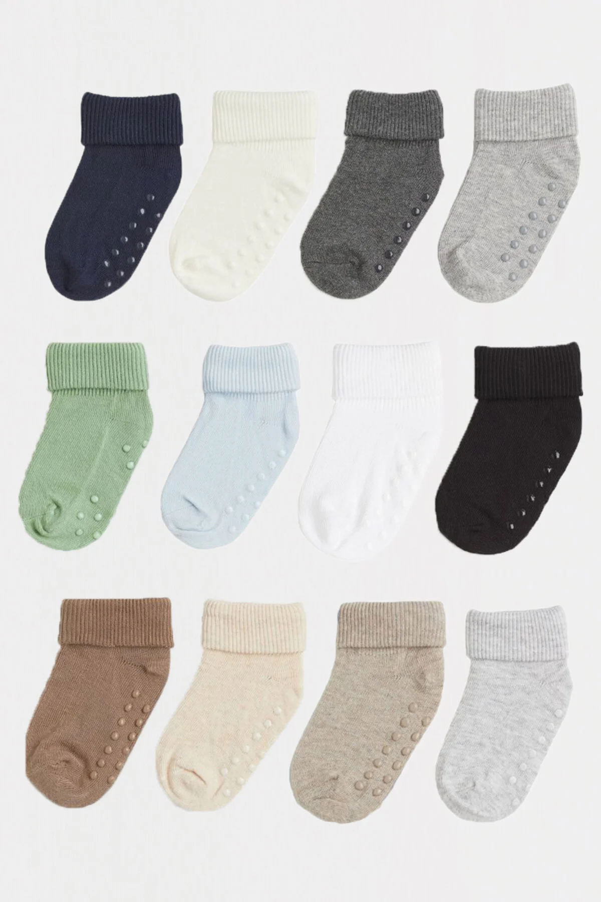 جوراب 12 بسته پنبه ای ارگانیک بدون لغزش کودک بچه در جعبه مخصوص MEM SOCKS