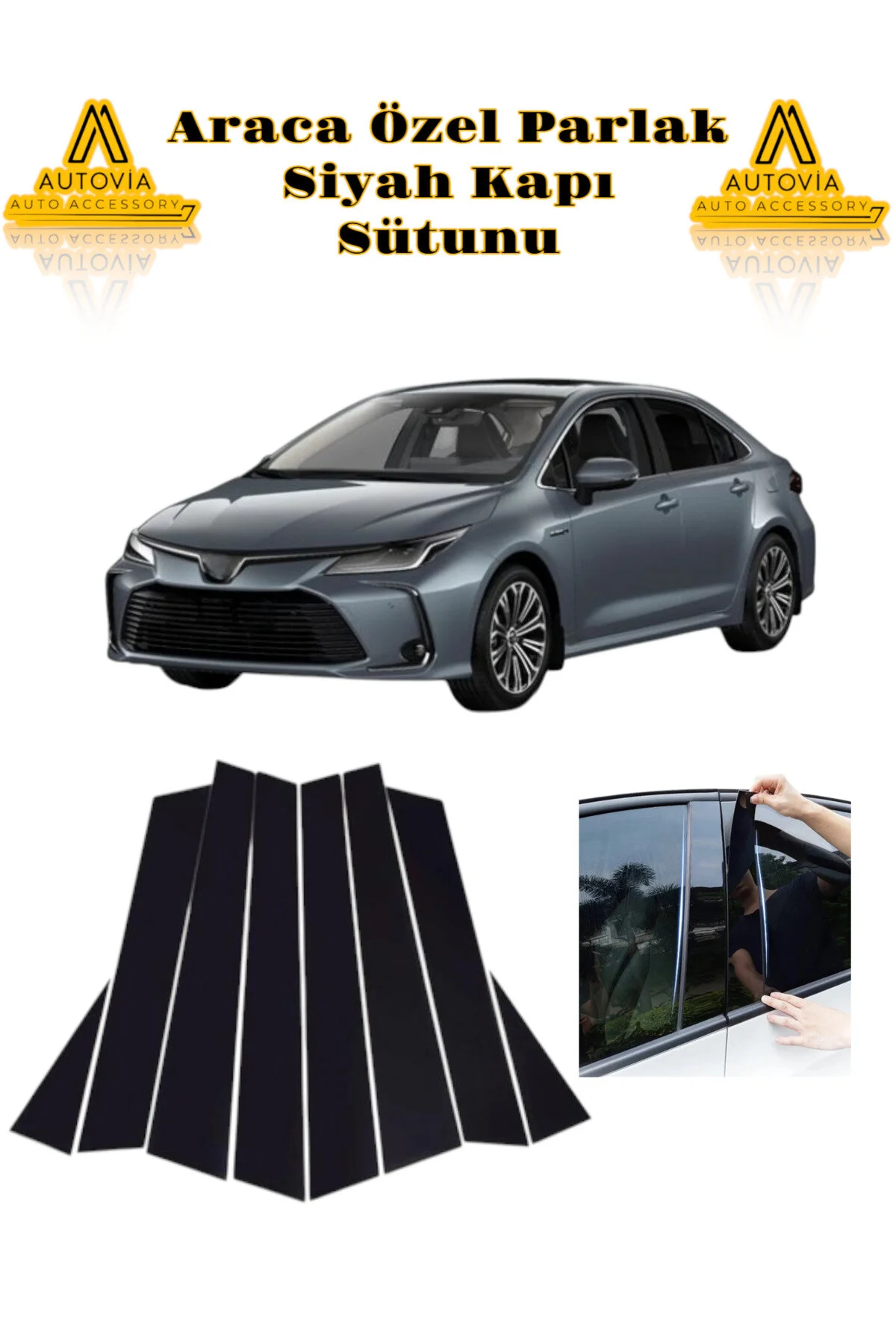 بادگیر خودرو مشکی TOYOTA COROLLA 2019 و بعد از وسیله نقلیه مخصوص ستون های درب سیاه روشن Autovia