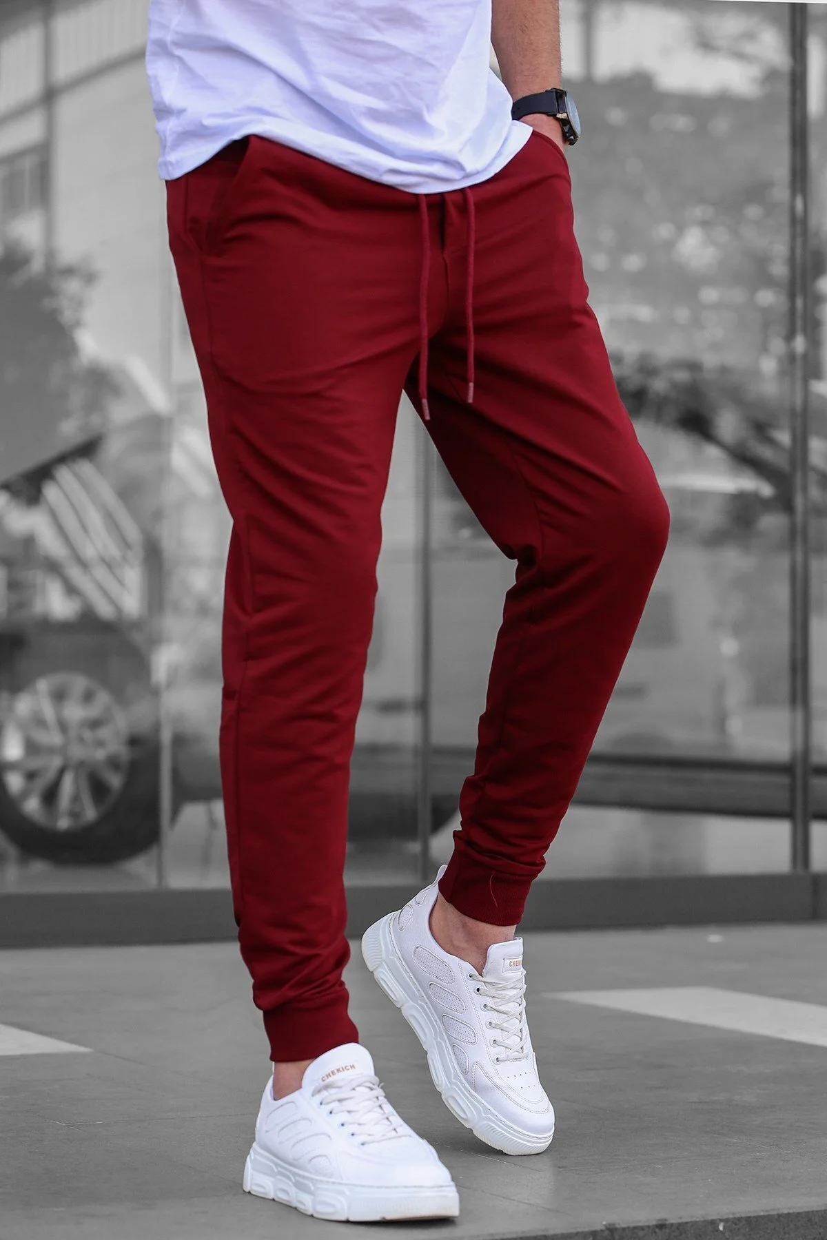 شلوار گرمکن قرمز مردانه لباس Triple Bordeaux با تایر مدمکس Madmext