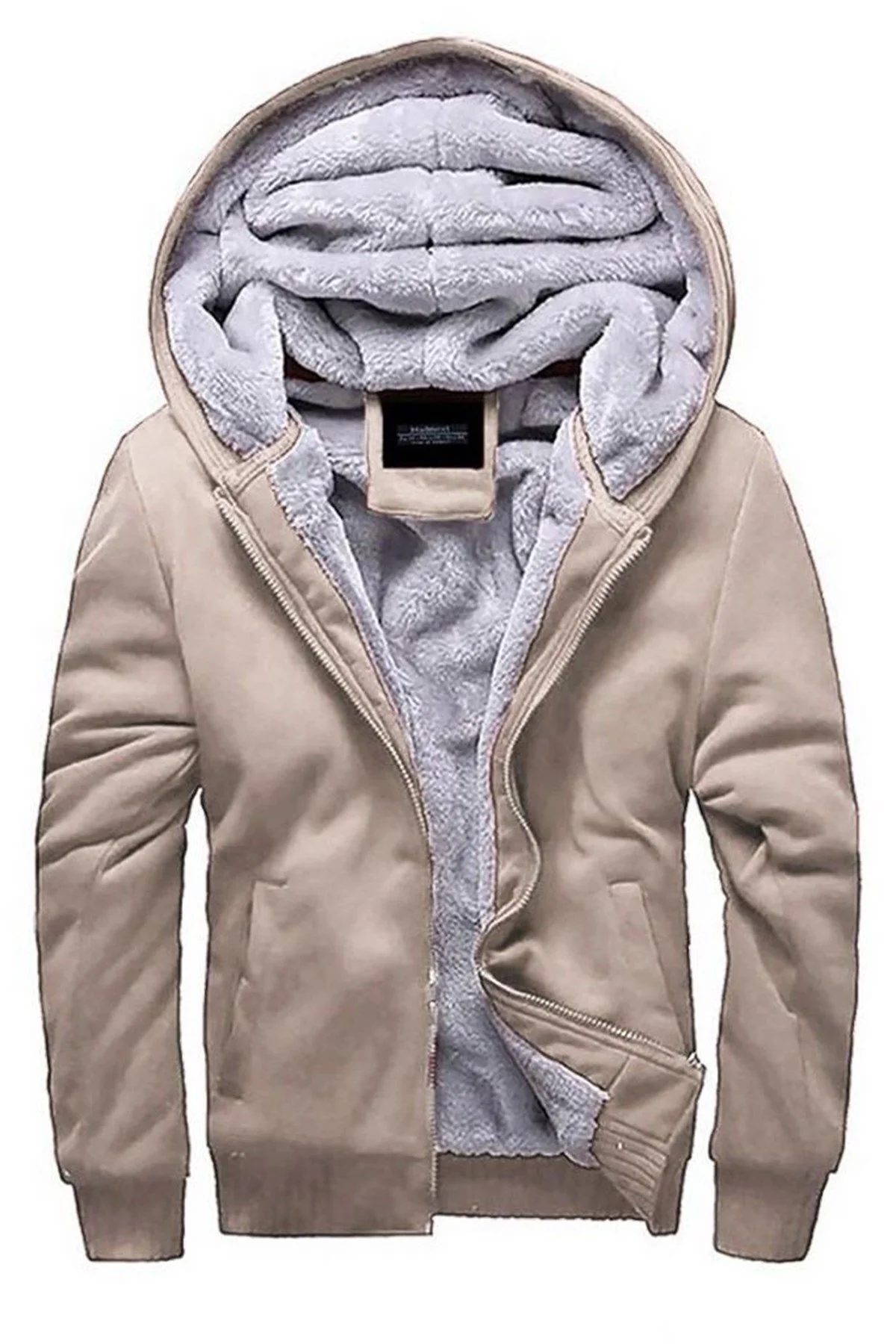 ژاکت جلو باز نود مردانه رنگ بژ Cardigan با خز مدمکس Madmext