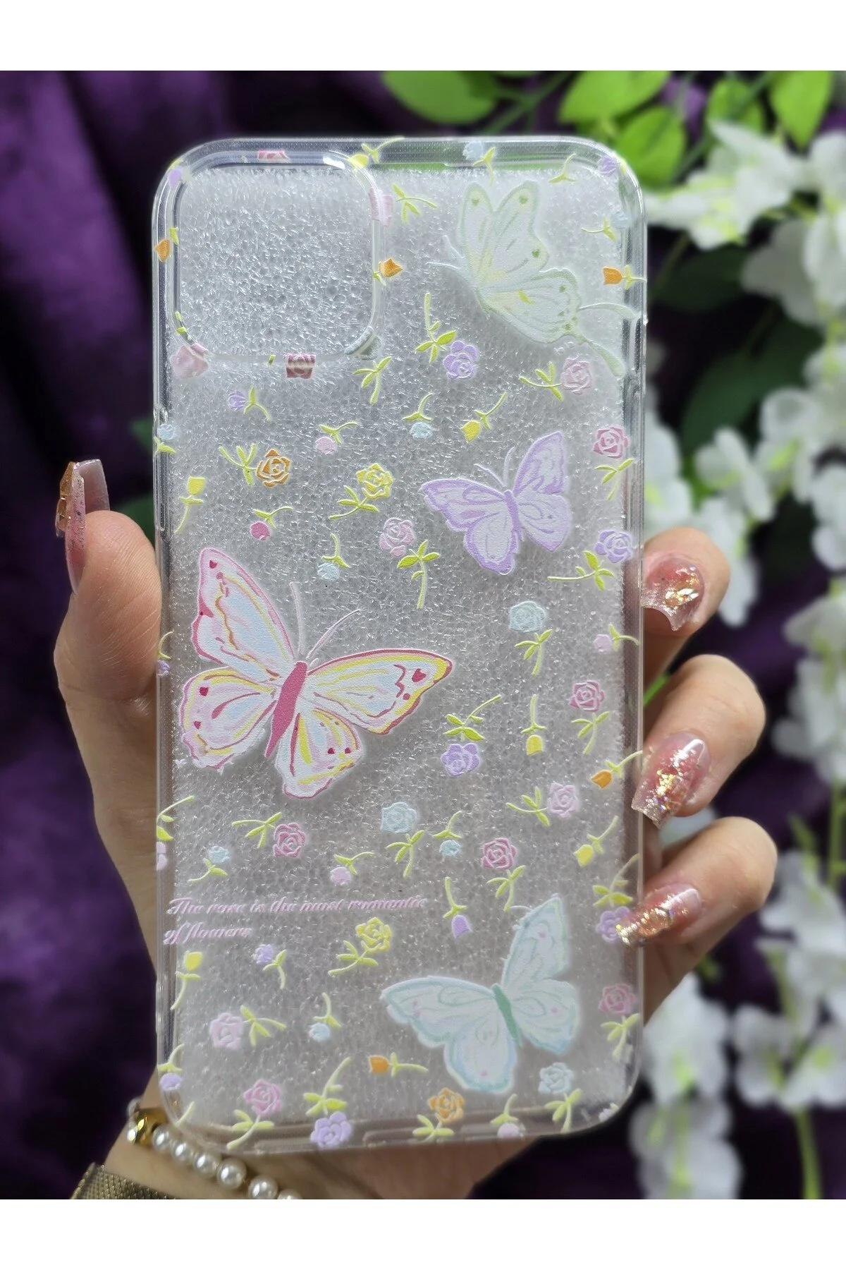 کاور و قاب گوشی شفاف سیلیکونی طرح دار پروانه ای رنگی پاستلی سازگار با IPHONE 14 15 Magic Ring