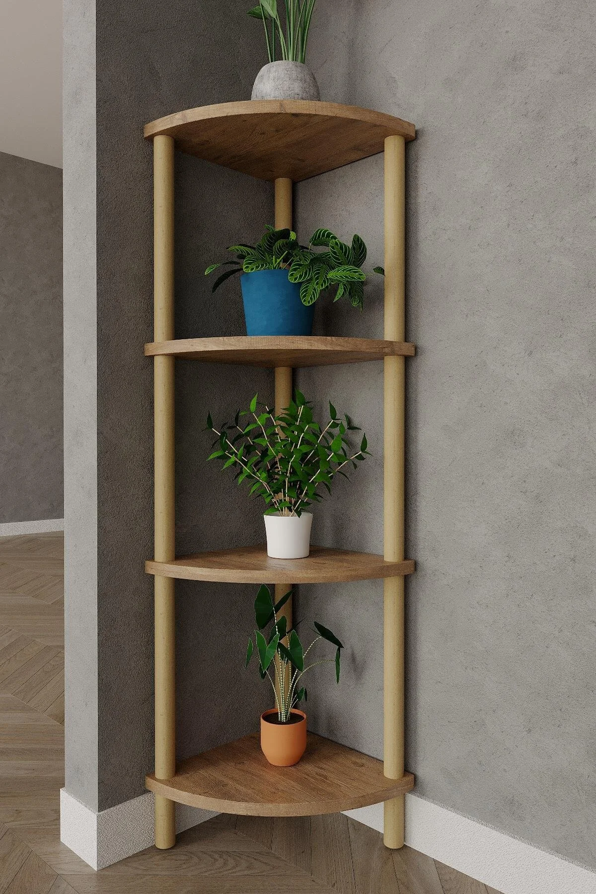قفسه آشپزخانه گوشه ای 4 STOREY 29X29X105 سانتی متر کتابهای تزئینی چوبی به نظر می رسد woodaria