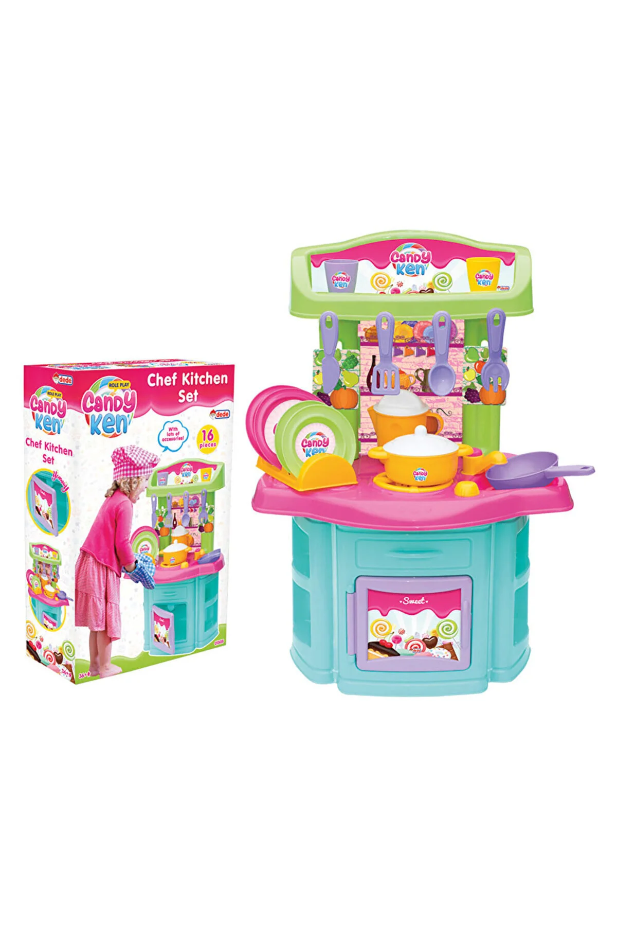 اسباب بازی های فیگور دیگر ست آشپزخانه CANDY & KEN CHEF 3 عدد Dede Oyuncak