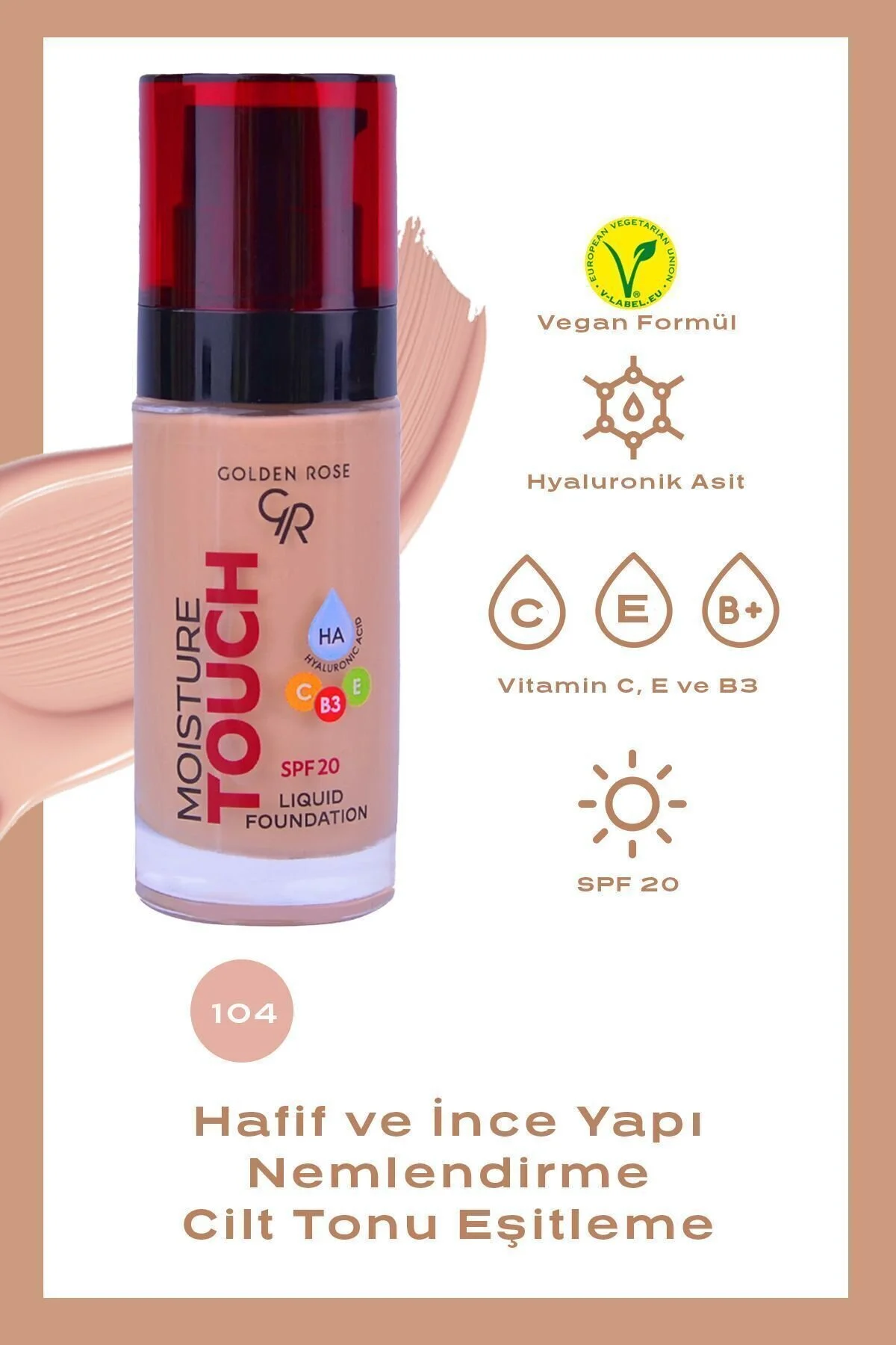 Golden Rose پایه مایع مخصوص مرطوب سازی SPF20 شماره 104 با پوشش موثر