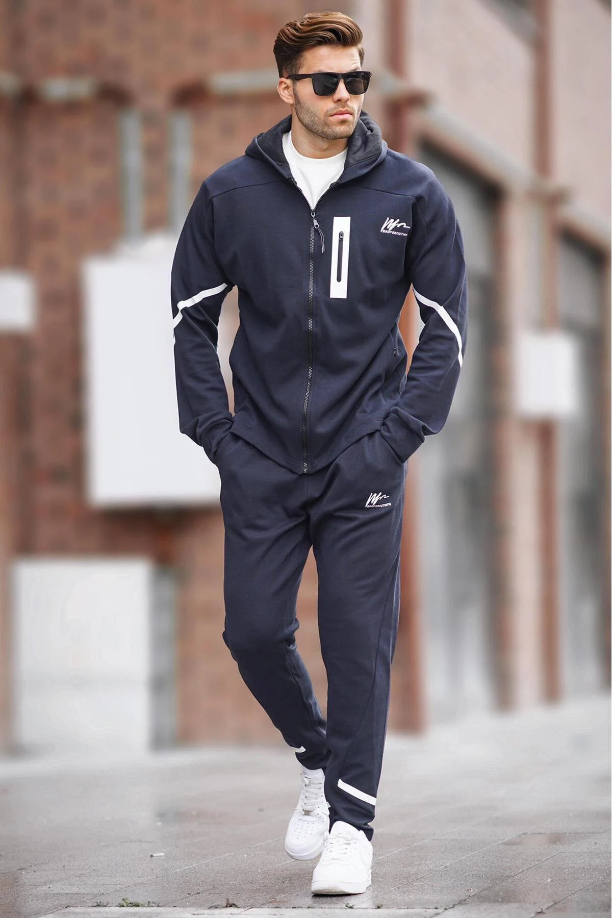 ست گرمکن ورزشی آبی مردانه تیم لباس Navy Blue مدمکس Madmext