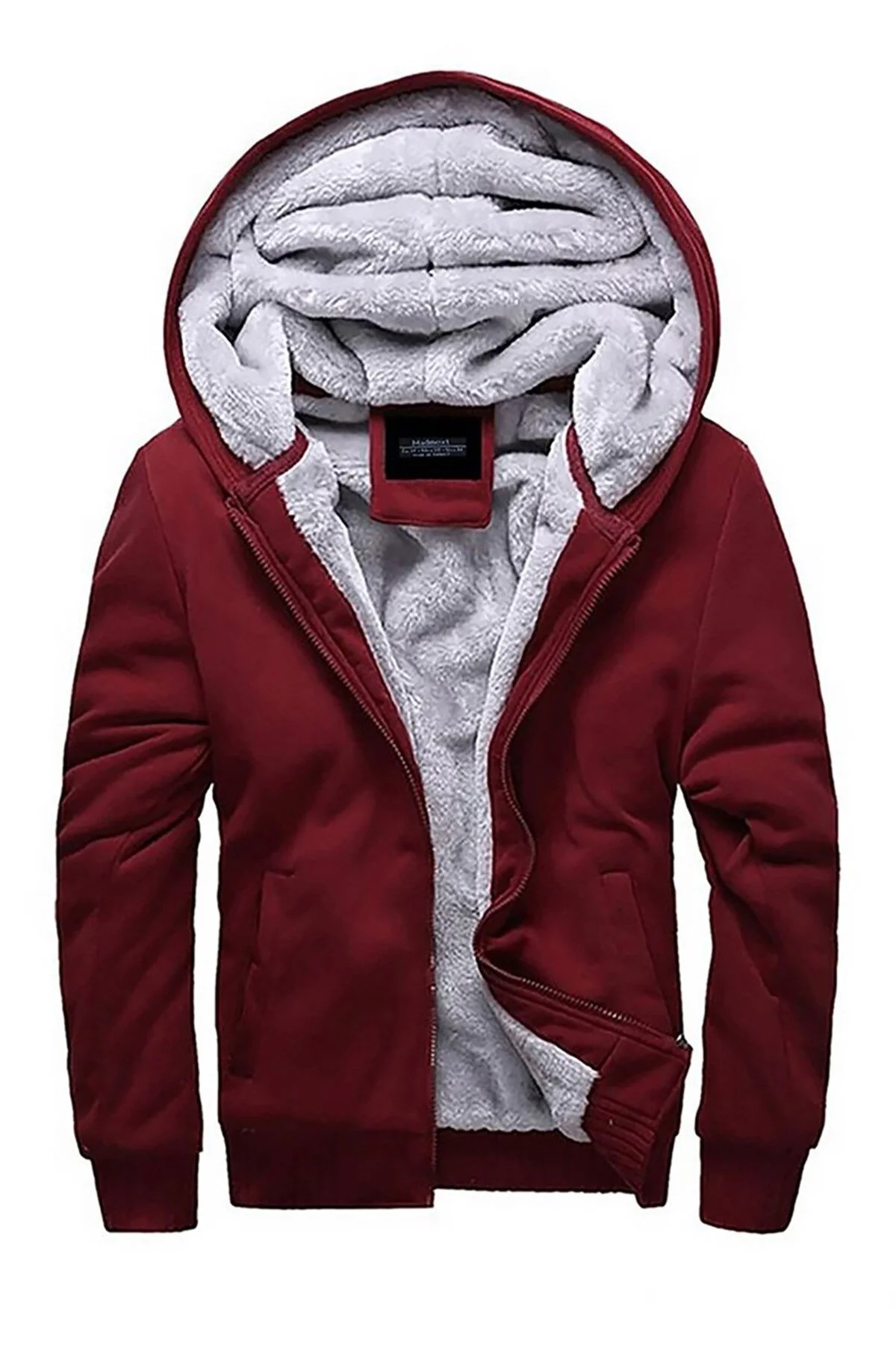 ژاکت جلو باز قرمز مردانه Bordeaux Cardigan با خز مدمکس Madmext