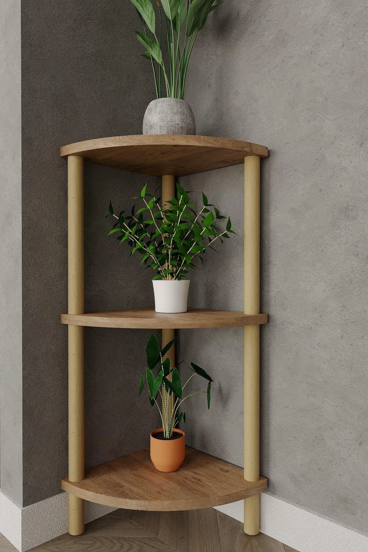 قفسه آشپزخانه گوشه چوبی 3 STOREY 29X29X74 سانتی متر واحد باز تزئینی woodaria