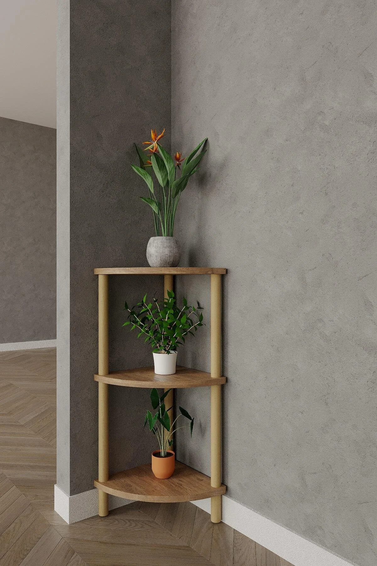 قفسه آشپزخانه گوشه چوبی 3 STOREY 29X29X74 سانتی متر واحد باز تزئینی woodaria