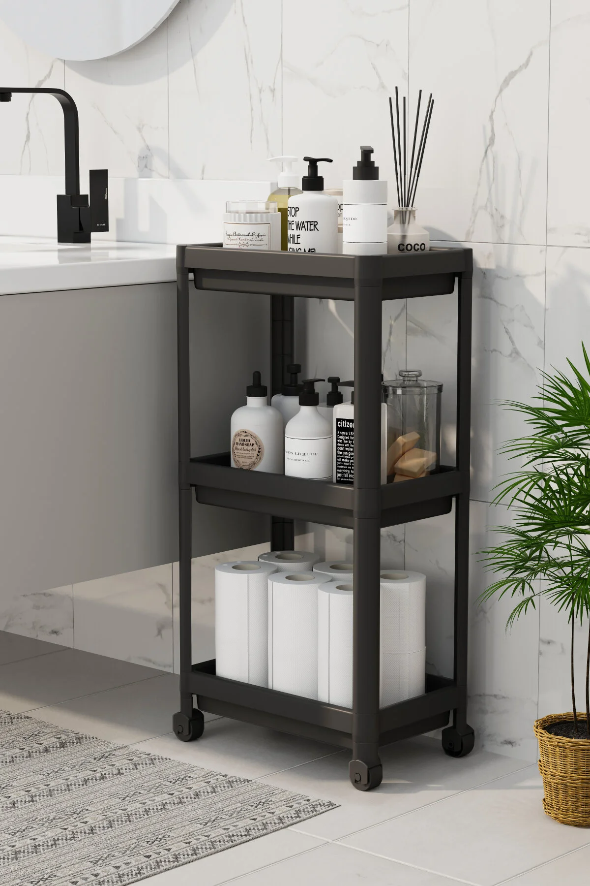 نظم‌دهنده حمام کابینت فرش شامپوی واحد 3 سیاه و سفید hemlife