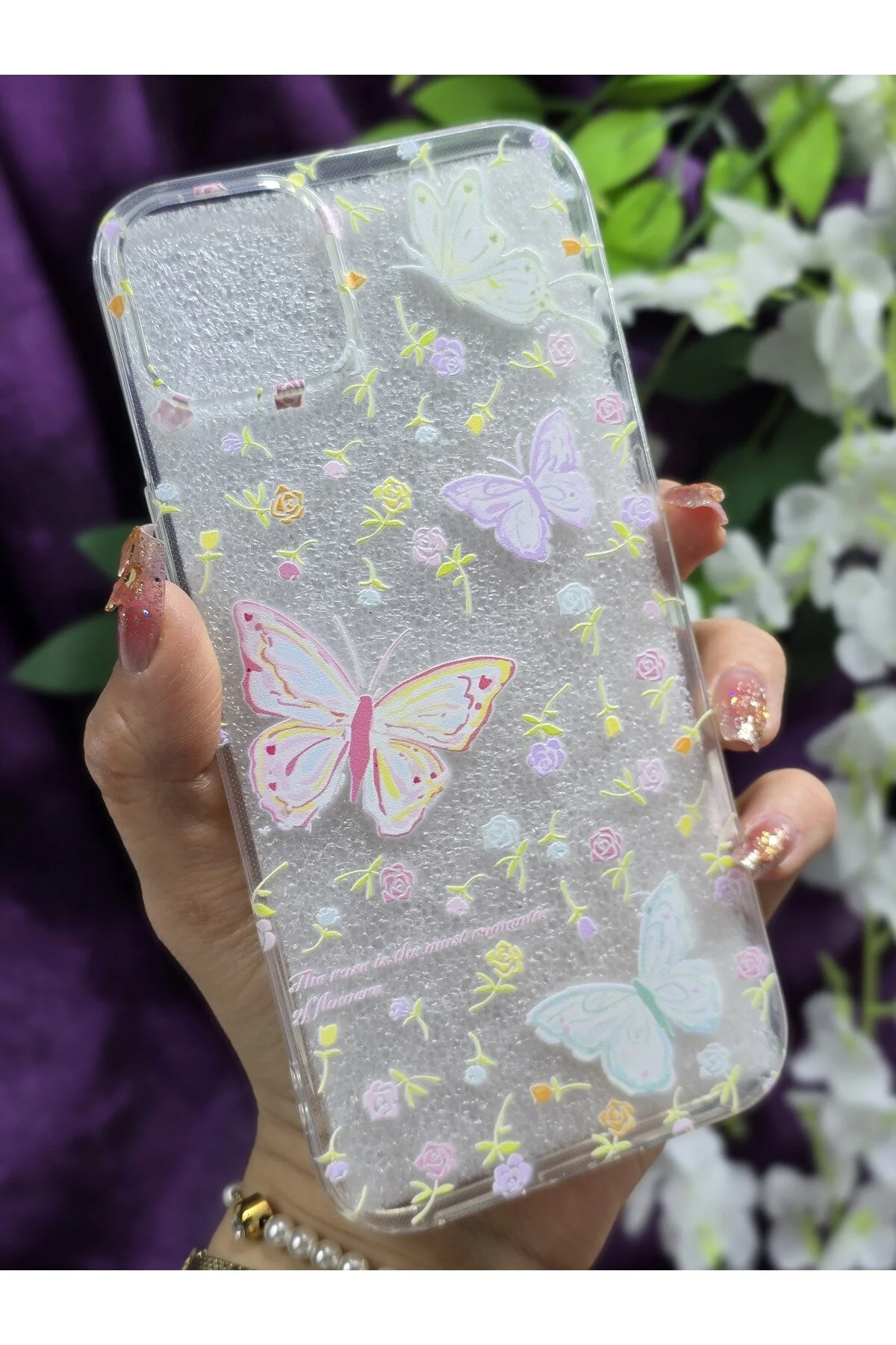 کاور و قاب گوشی شفاف سیلیکونی طرح دار پروانه ای رنگی پاستلی سازگار با IPHONE 14 15 Magic Ring