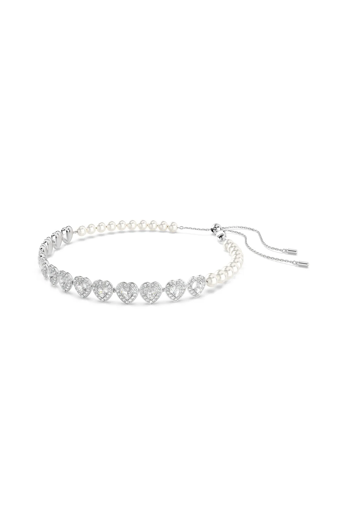 گردنبند کریستال تنیس ARIANA GRANDE X SWAROVSKI مروارید قلب سفید روتیوم روکش سواروسکی اورجینال Swarovski