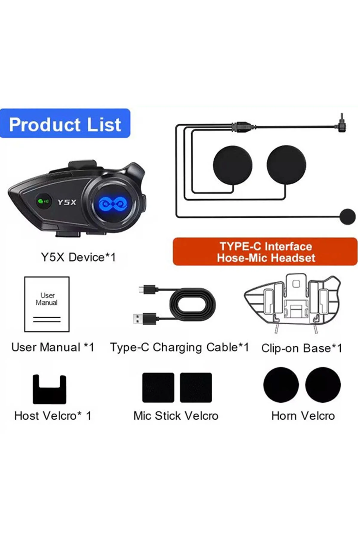 اینترکام Y5X RGB LIGHT INTERCOM 5 شخص پیوند 1000MAH موتور سیکلت بلوتوث هدفون مجموعه YNT İthalat