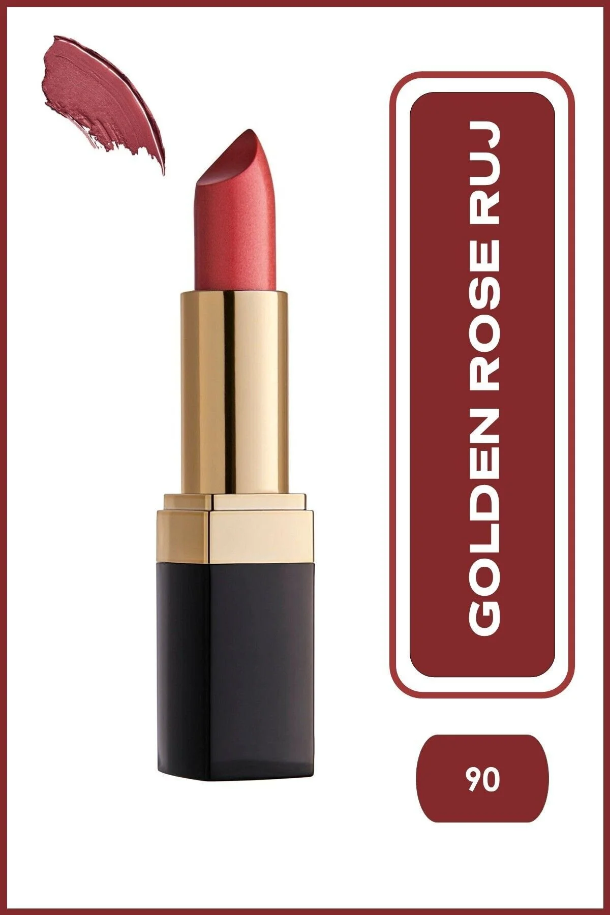 رژلب جامد مدل Lipstick رنگ صورتی شماره 90 گلدن رز Golden Rose