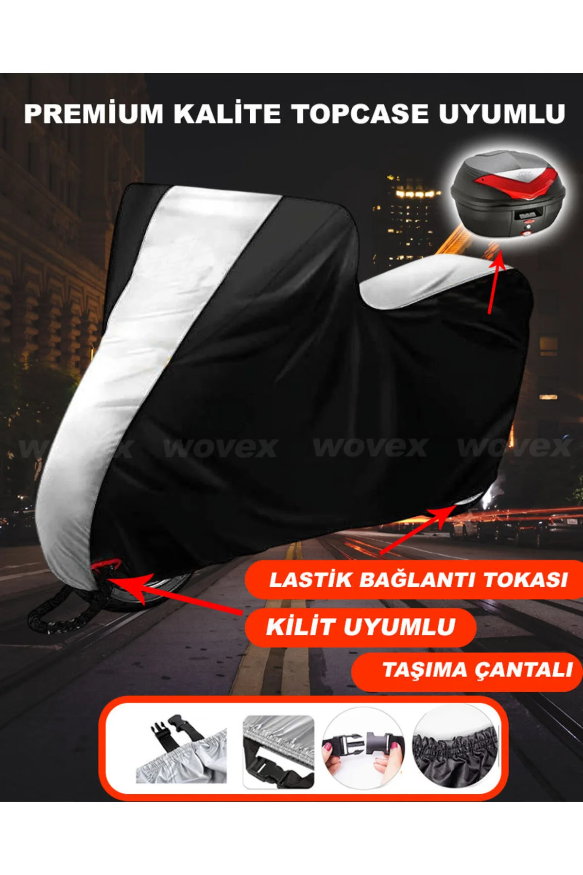 چادر موتورسیکلت خاکستری PREMIUM YAMAHA X MAX 250 TECH MOTORCYCLE TARKET REAR سازگار قفل سیاه و wovex